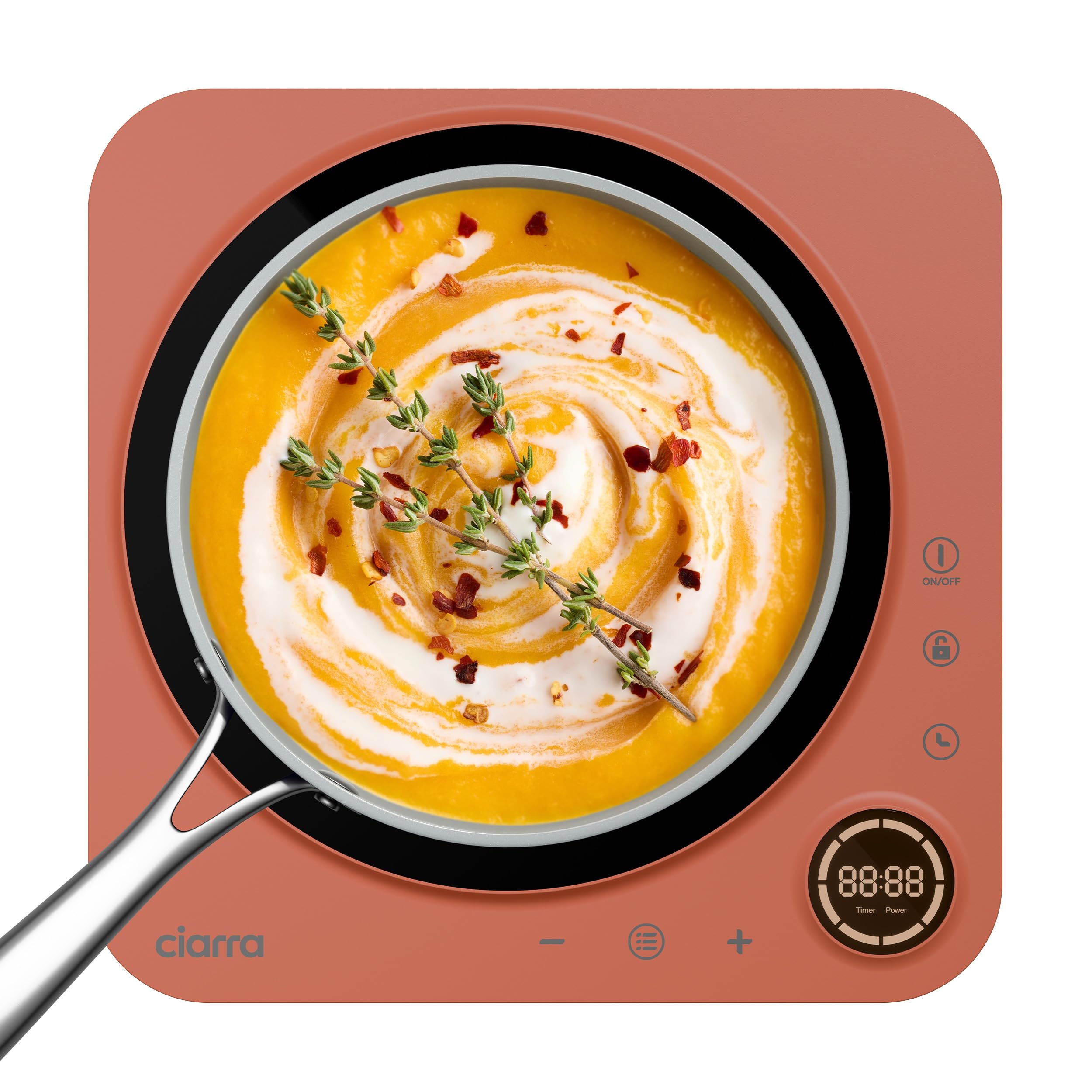 CIARRA Portable Induction Plate 2000W Power in 8 Levels, Touch Display, Timer, Easy Cleaning-Orange, CBTIH1A-O