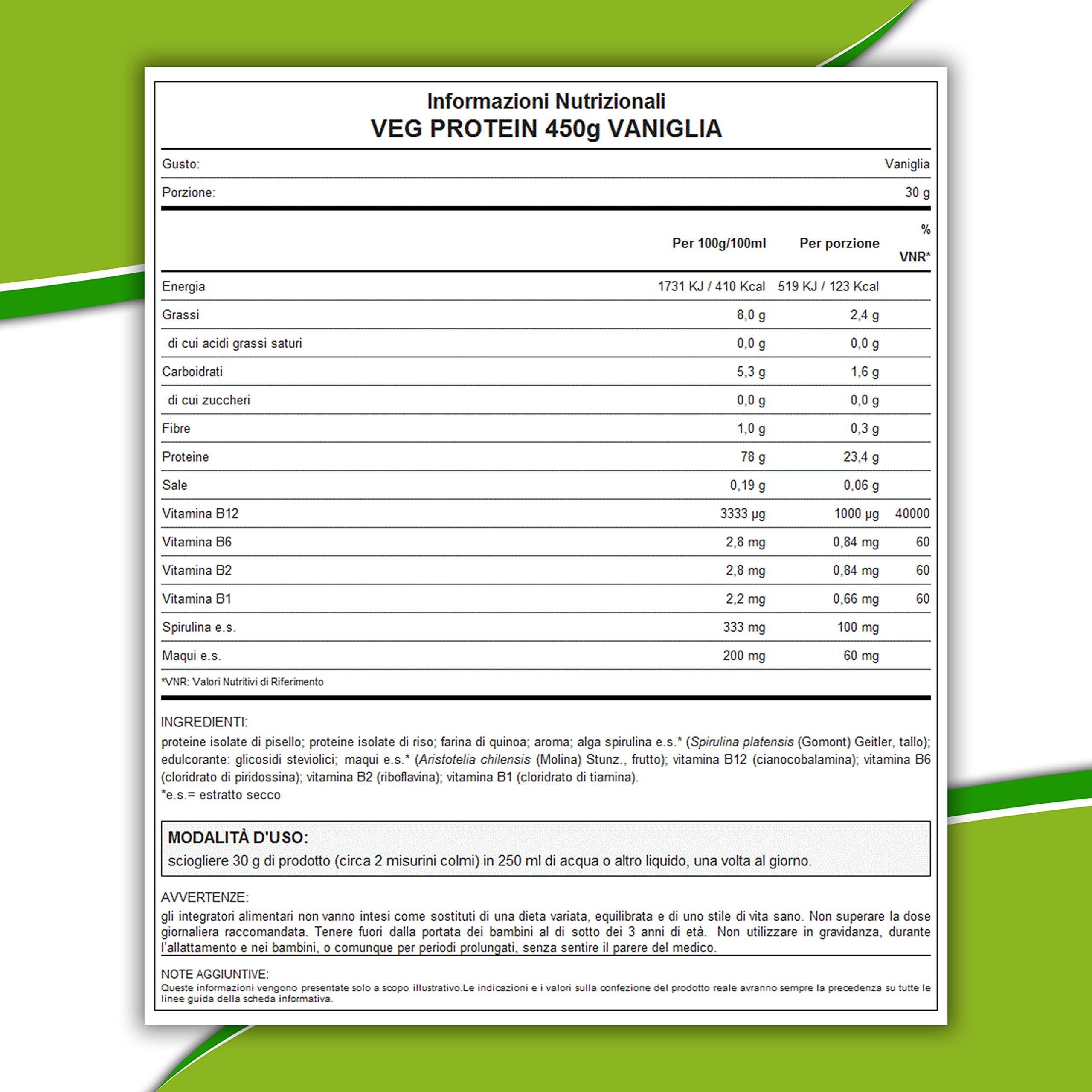 WHY NATURE VEG PROTEIN - Proteine in Polvere Vegetali con Vitamina B12 - Senza Glutine - Gusto Vaniglia - 450 gr