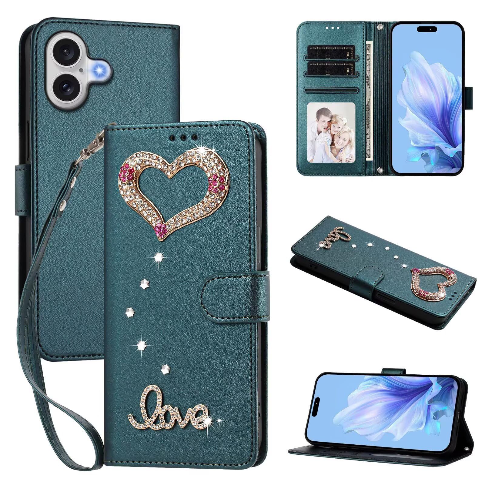 xinyunew Handyhülle für iPhone 15 Pro Max Hülle Premium,Dunkelgrün | Magnet Leder Klapphülle StoßfestRetro PU Leder, 3 Kartenfach, Standfunktion, Schutzhülle, Flip Case, Handyhülle