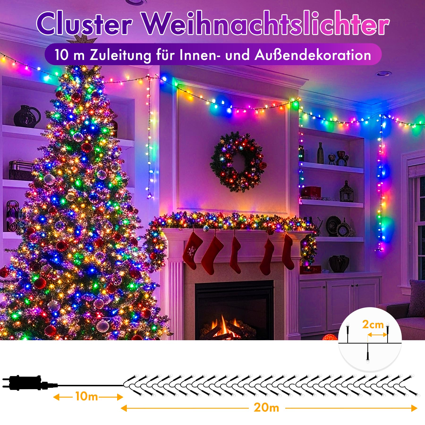 LED Lichterkette Außen, 1000 Led 30 Lichterkette Innen Warweiß 8 Odi