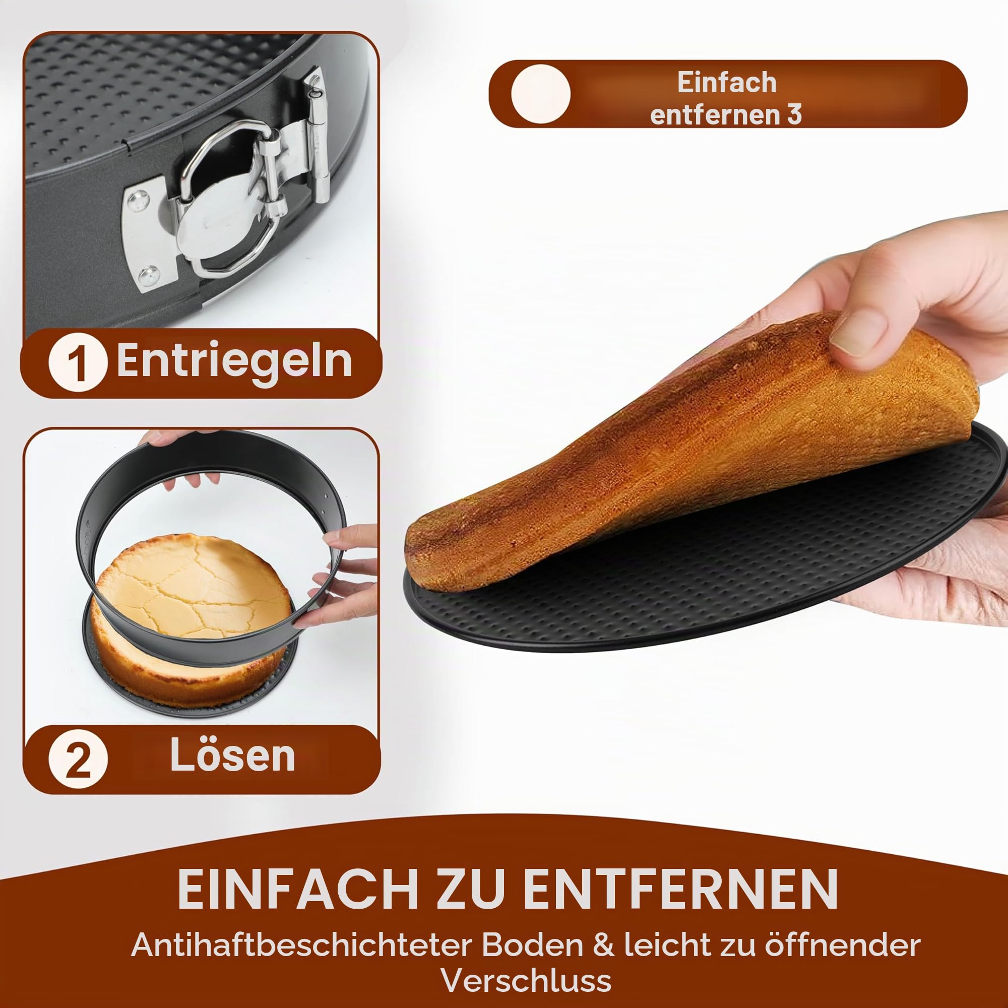 Springform, Set mit 4 Stück, Ø11/18/23/26cm, Backform, Profi-Kuchenform, rund, und Backutensilien, abnehmbarer Boden, antihaftbeschichtet, leakfest, verstellbar, Pizza und Quiches, Karbonstahl