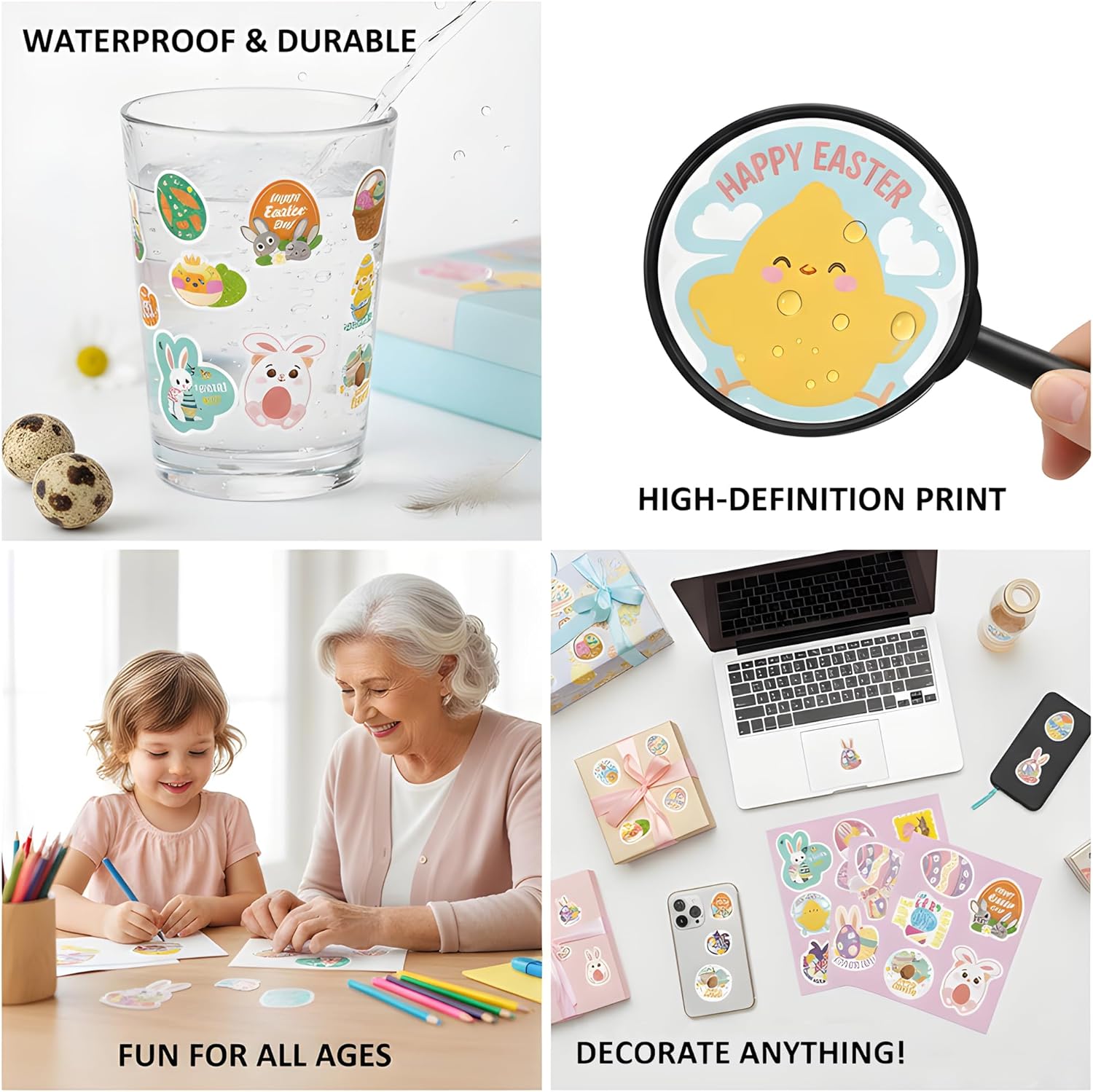 45PCS Easter Stickers for Kids, Waterprooof Vinyl Stickers, Bunny Sticker Sheets for Kids, Egg Sticker for Kids Party Supplies, Easter Basket Stuffers