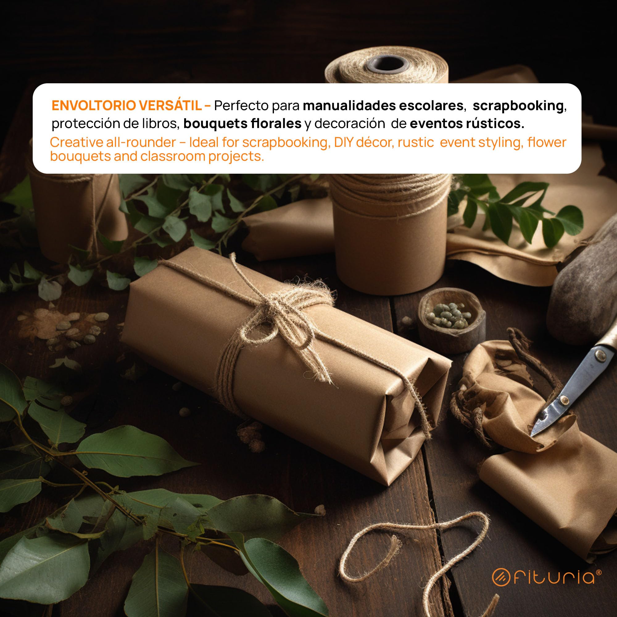 OFITURIA Naturalny brązowy papier Kraft - rolka 1x5m - 6 rolek - papier do pakowania prezentów i opakowań do pakowania, zrób to sam i przeprowadzka; wytrzymały, łatwy do cięcia, idealny do