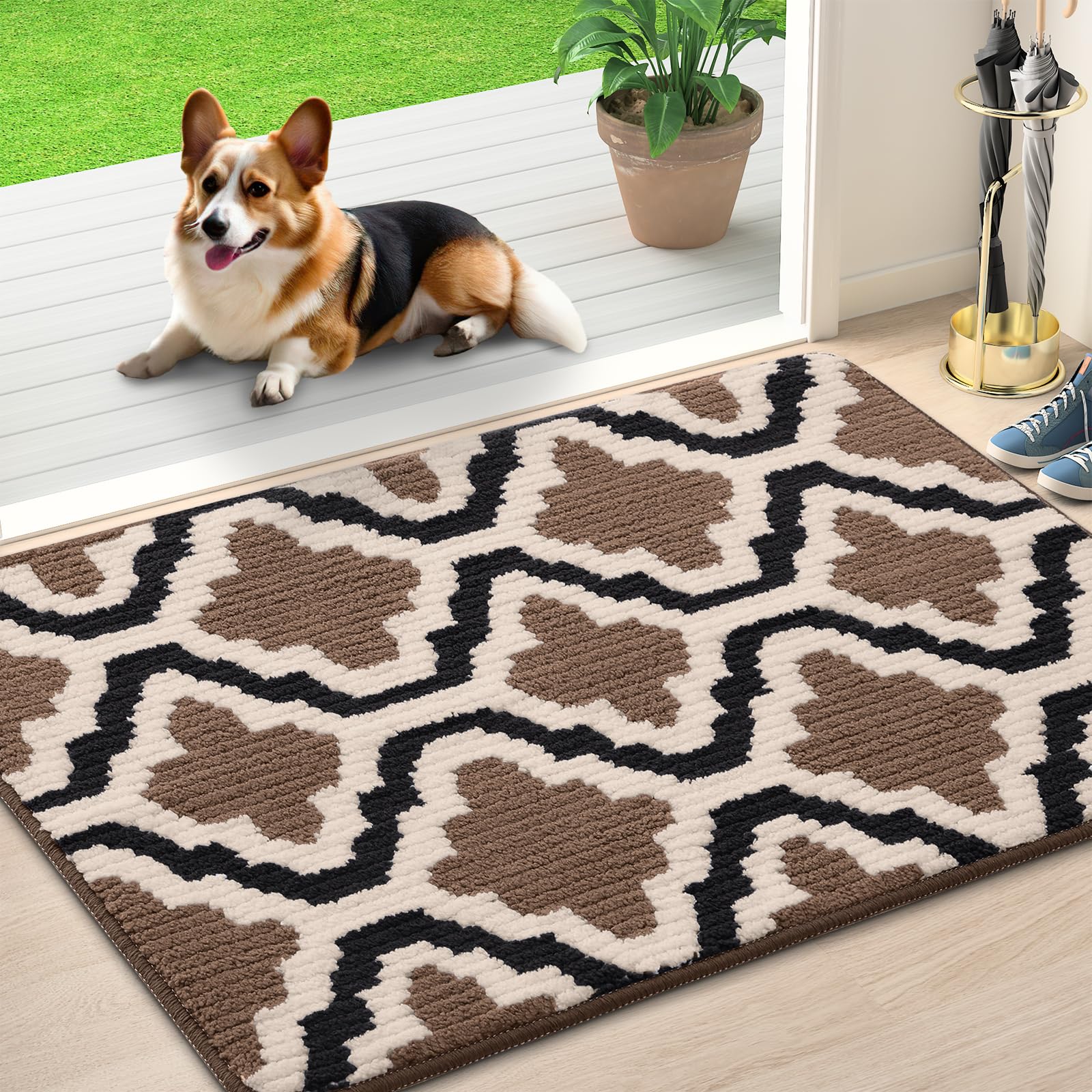 Homaxy Door Mats Indoor, Non-slip Soft Machine Washable Doormats, Dirt Trapper Mat Entrance Rug, Super Absorbent Floor Mats for Front Back Door, Entryway, Pets and Dogs (60 x 90 cm, Brown)
