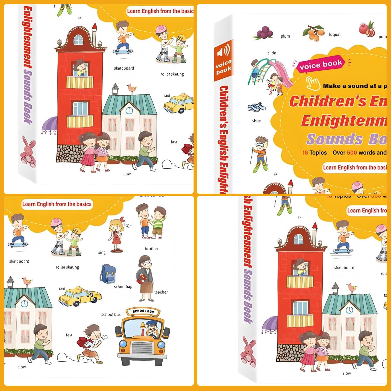 Libro di Apprendimento Audio di 500 Parole in Inglese, Libro Sonoro Interattivo per Bambini con 18 Temi Quotidiani, Giocattolo Educativo Divertente per Bimbi dai 2 ai 6 Anni