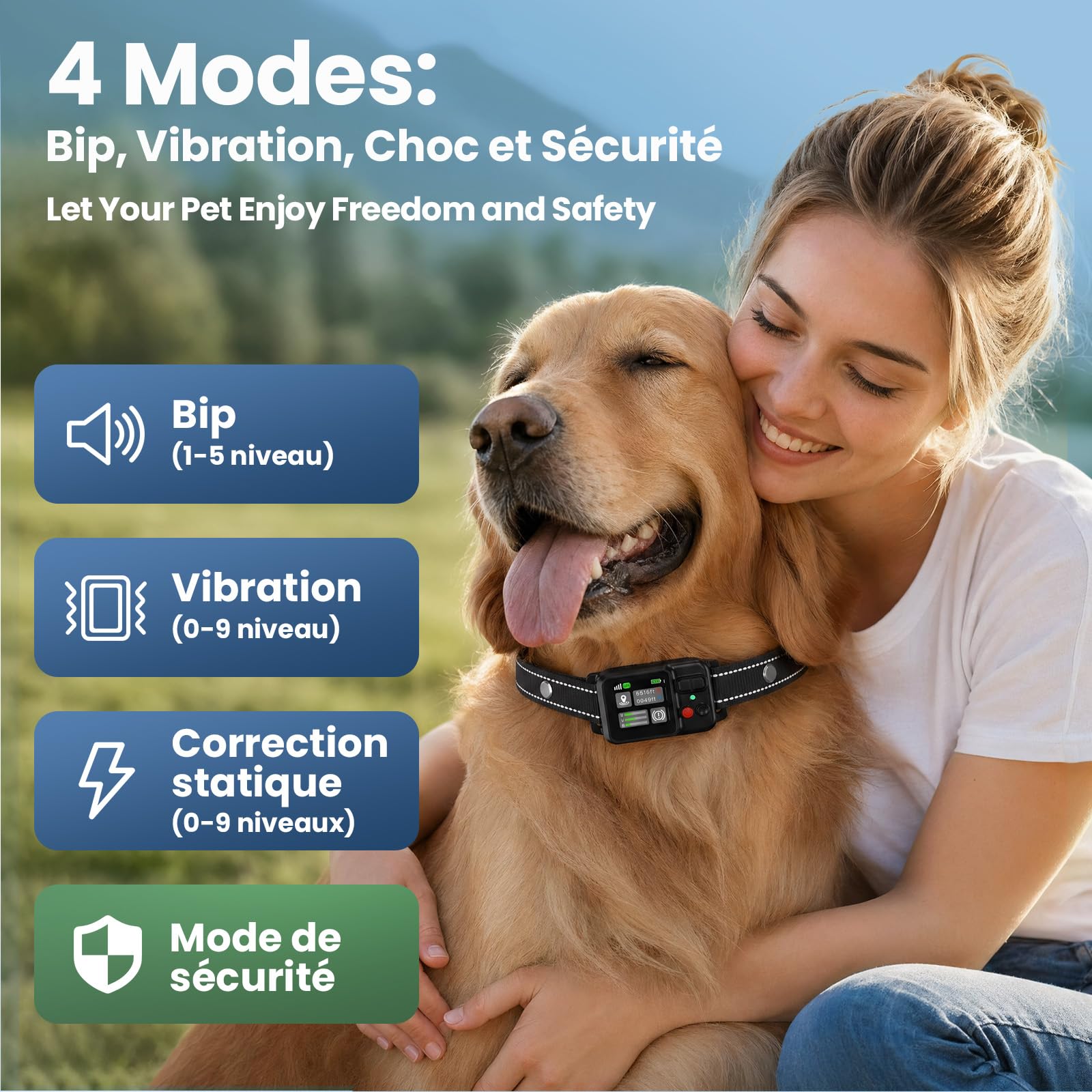 Collier Anti Fugue Chien sans Fil GPS, Collier GPS pour Chien avec Écran Couleur, Clôture GPS Intelligente Haute Précision, Réglable 30-999M, IPX7 Étanche, Utilisation Simple