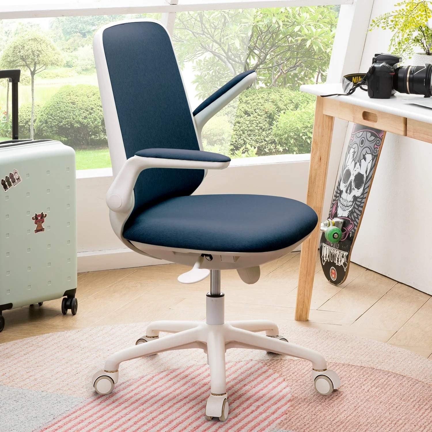 Bürostuhl Easy White Mint, Ergonomische Rückenlehne, Verstellbare Armlehnen, Klappschreibtisch, Zuhause, Büro, Home Office