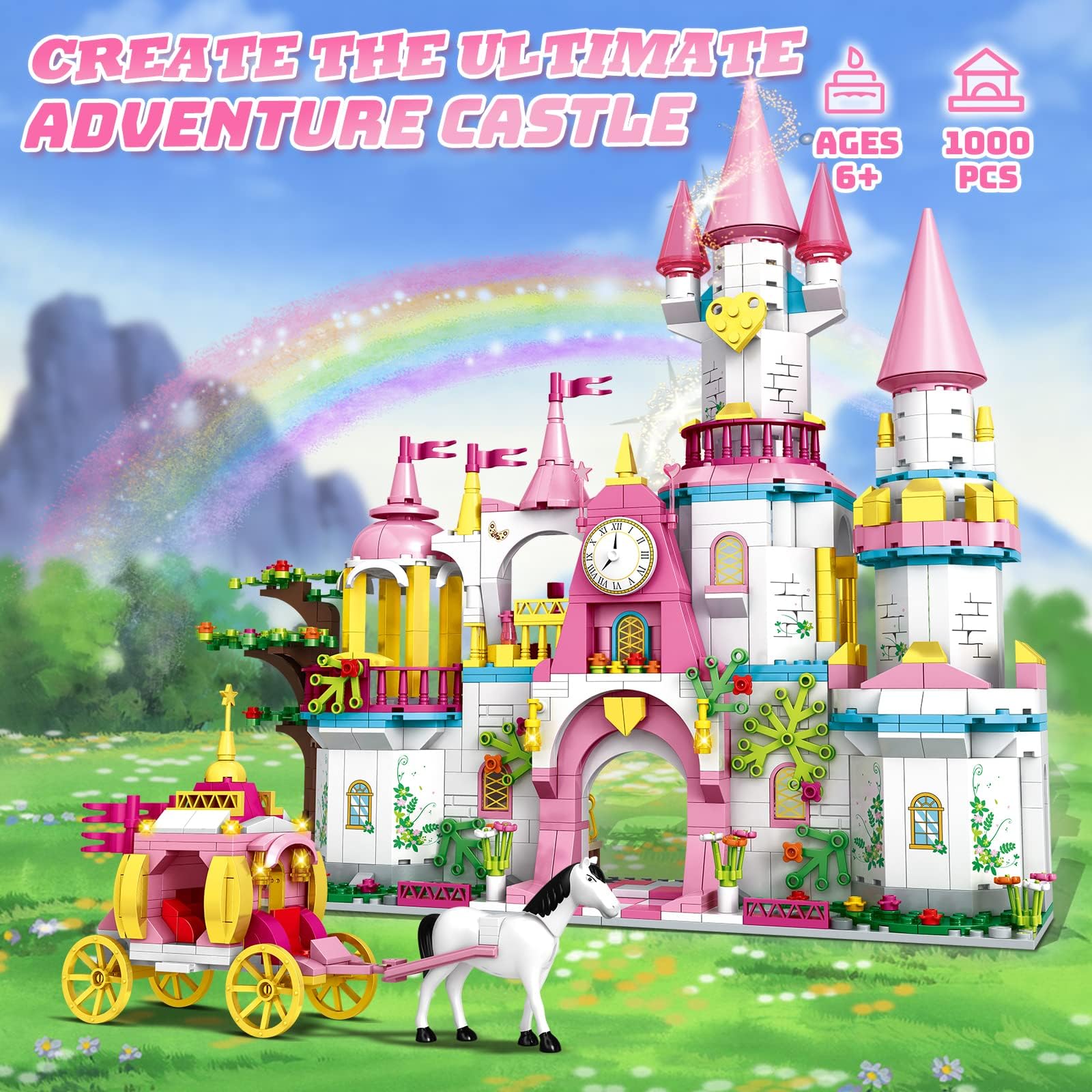 Castillo de Construcción 1000 PCS Rosa STEM Princesa Carruaje Creativo Juguetes para Niños 6-12 Años