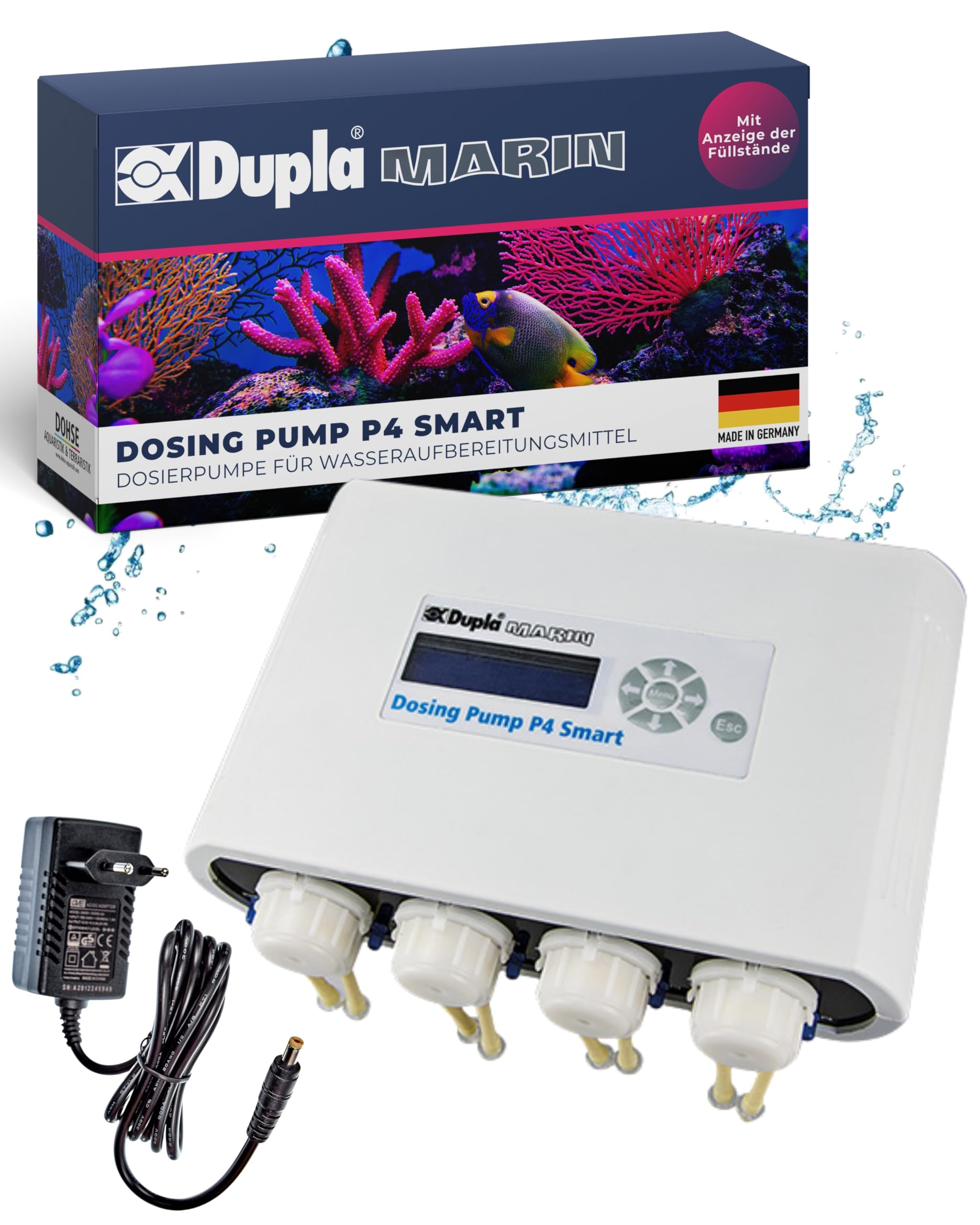 Dupla Marin Dosing Pump P4 Smart I 4-Kanal Dosierpumpe für Wasseraufbereitungsmittel I intelligente Meerwasseraquarium Pumpe mit integrierter Steuerung und Füllstandsanzeige I Zubehör für Aquarien