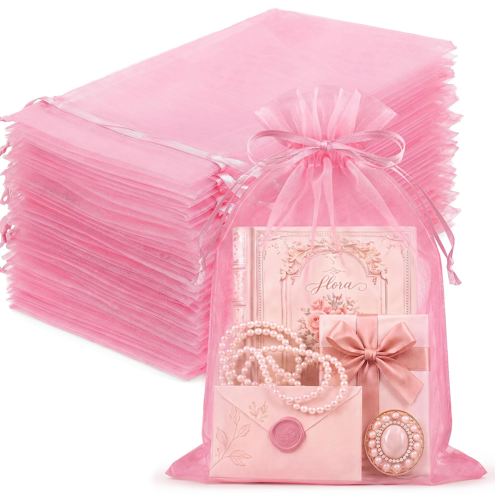 White Organza Bags - 100 Pcs Gift Bags -23