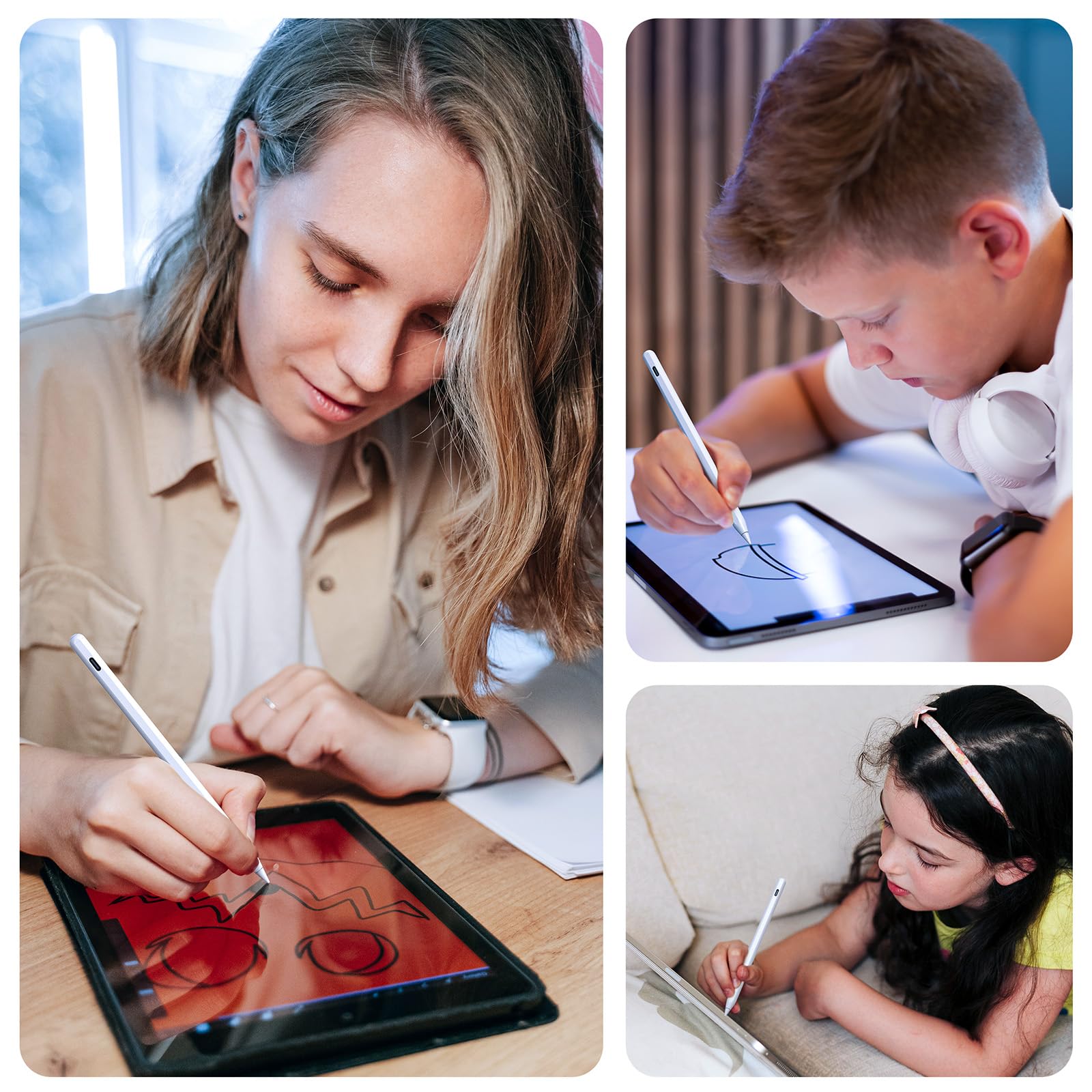 Penna Compatibile con Apple iPad 2018-2024 con Palm Rejection e Ricarica Wireless per iPad 6-10th Air 3-5th Mini 5/6th Pro 11 1-4th Pro 12.9 3-6th