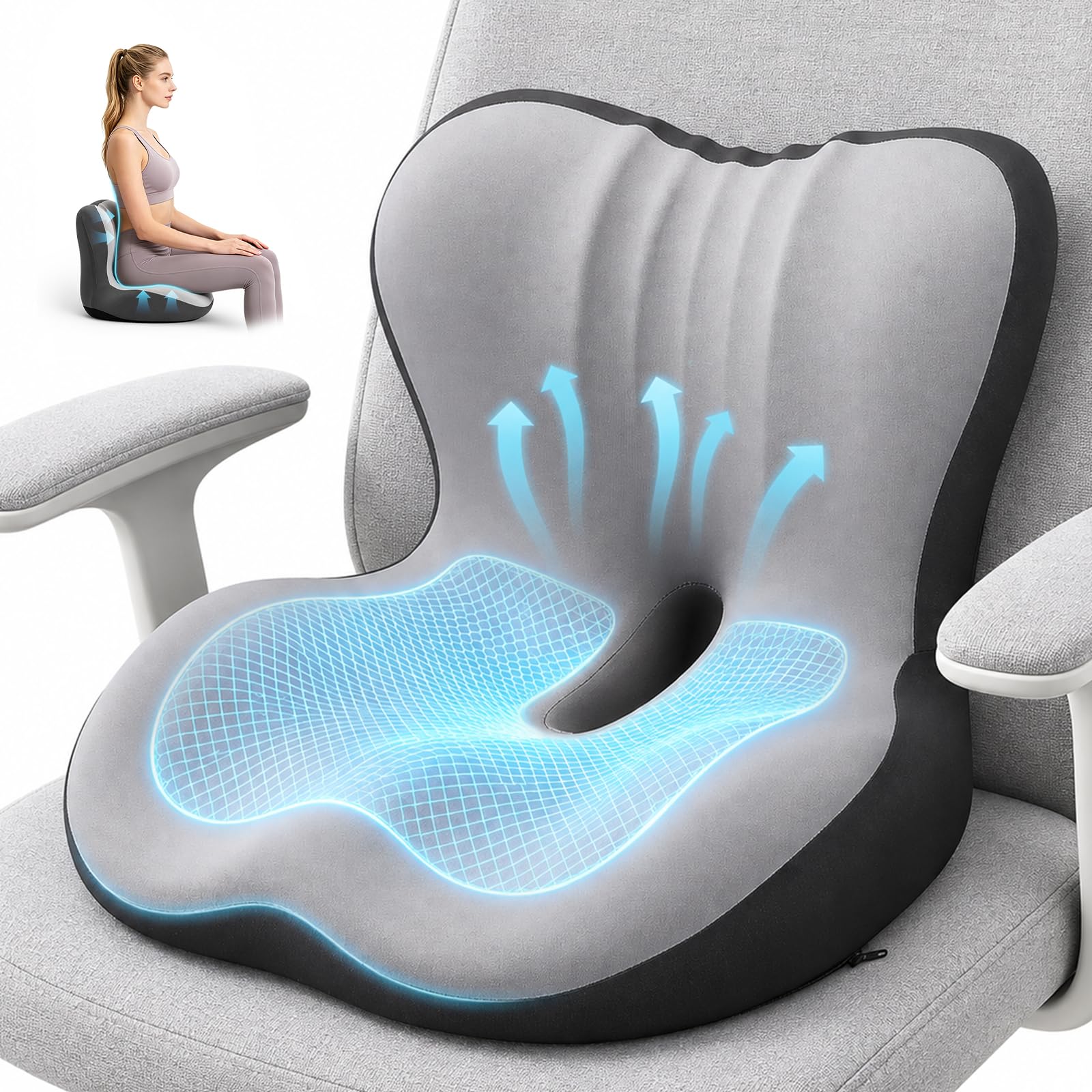 Cuscino da Seduta Ortopedico con Schienale –Cuscino Ergonomico a Forma di L