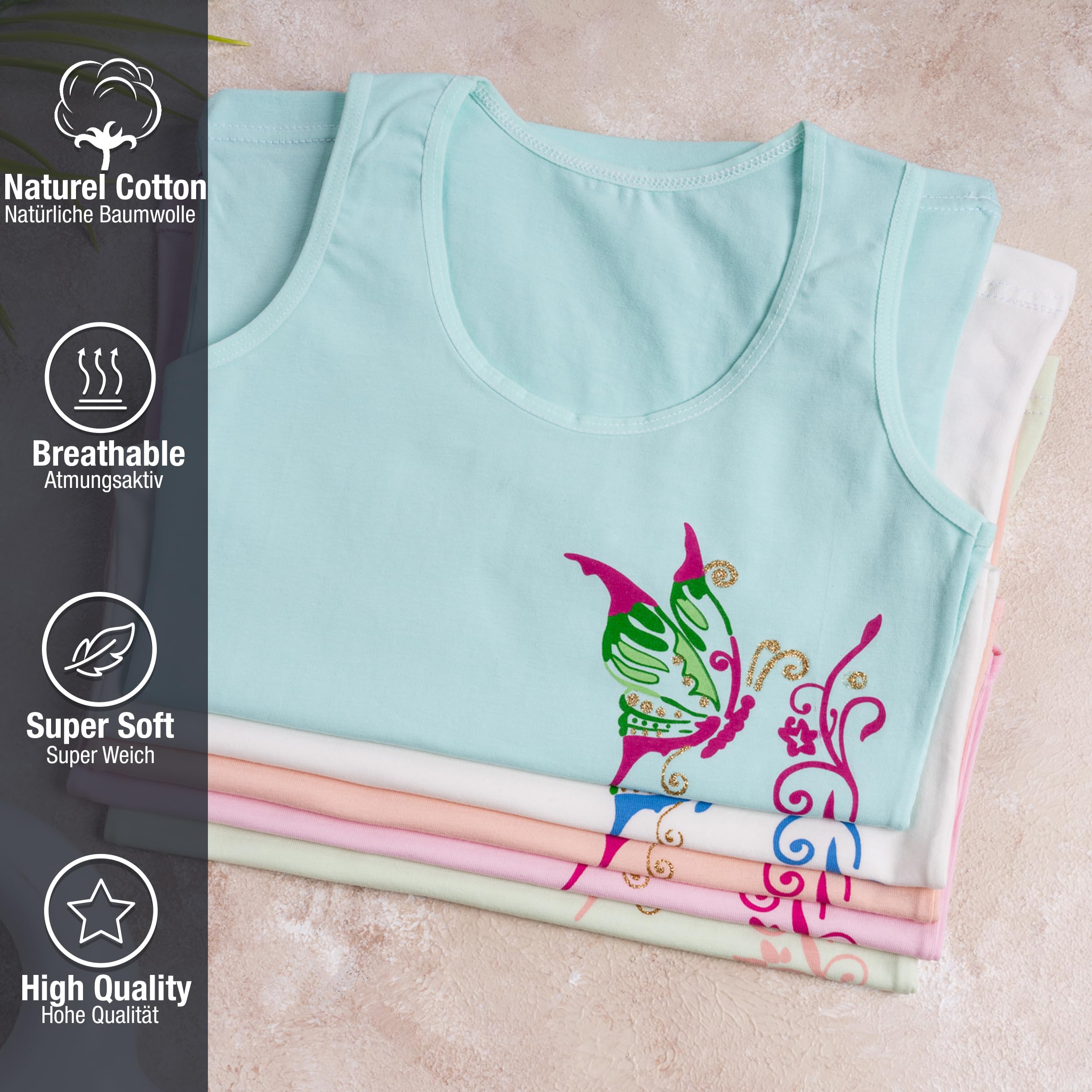 LOREZA® 5 Filles Maillot de Corps en Coton Débardeur Enfants sous-vêtements 2-15 Ans