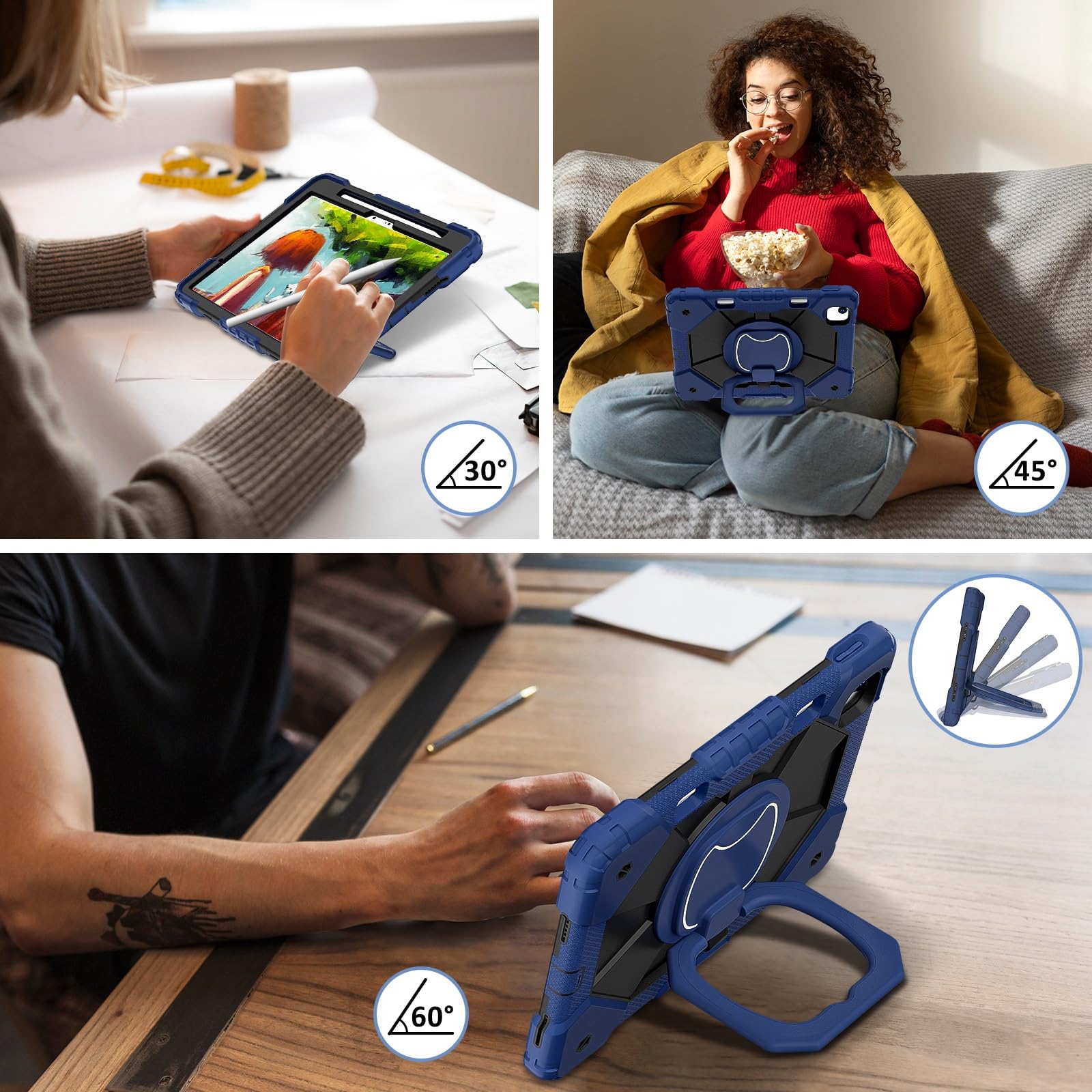 Etui na iPada Air 11 M4 2026/ M3 2025/ M2 2024, odporne wstrząsy etui cali M4/M3/M2 (8. 2026/7. 2025 6. 2024), silikonowe ochronne z obrotową podpórką 360(Blue 1)