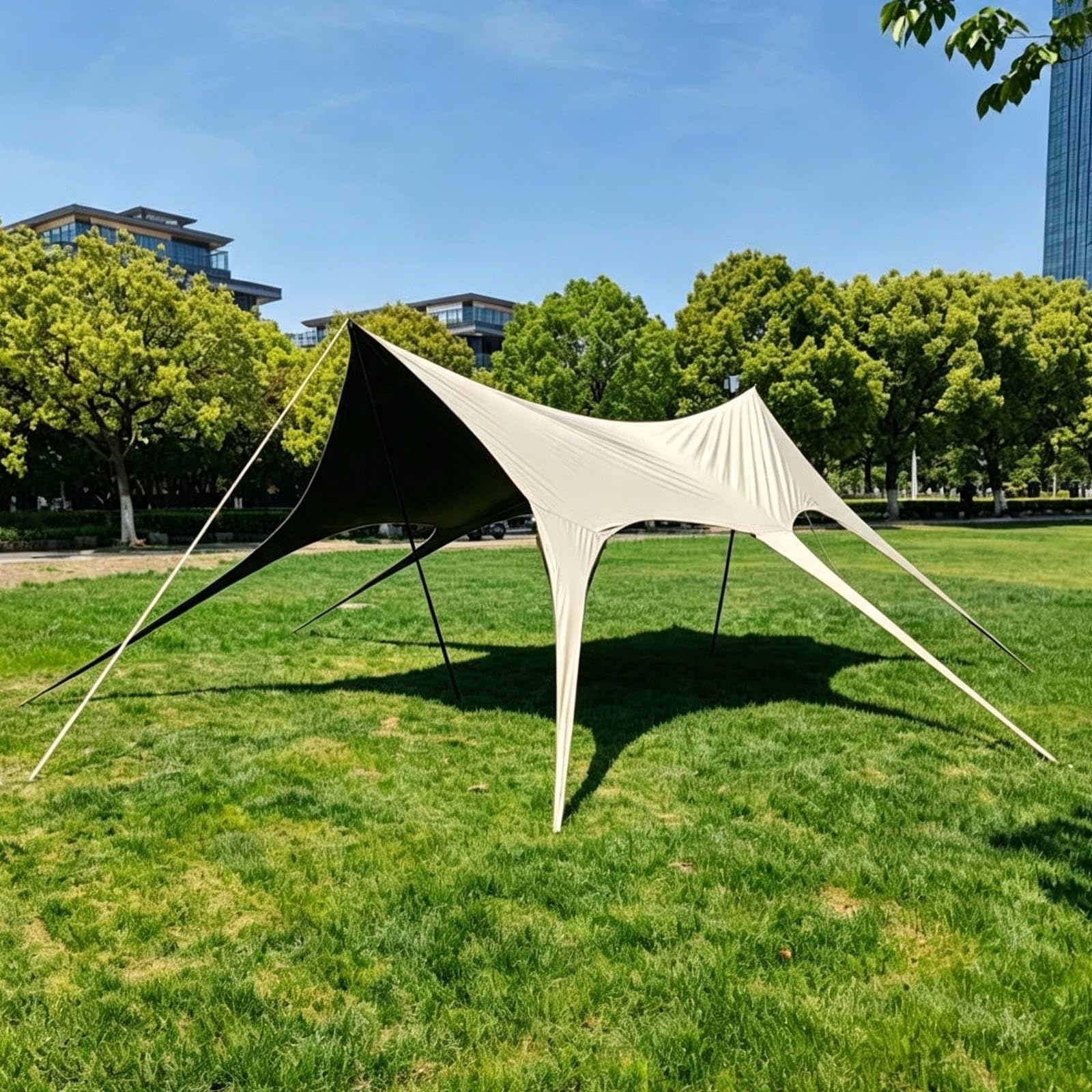 Plachta campingowa z drążkami schron cienia na piknik zewnętrzny | Ochrona UV, przewiewne wodoodporne schronienie dla 2–18 osób na biwak i plażę(360cm/11.8ft)