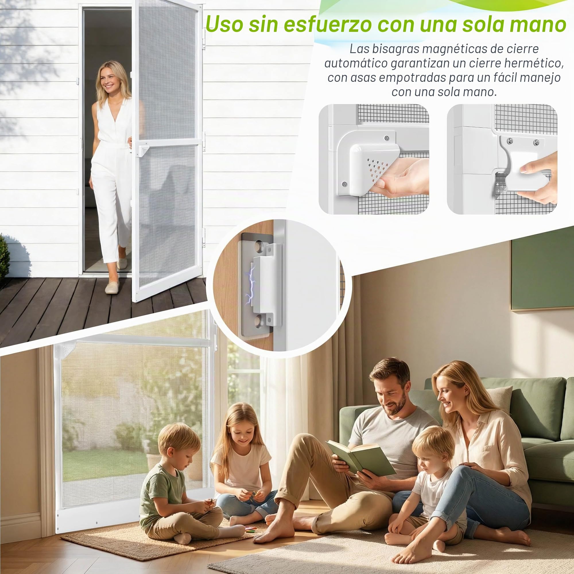 Mosquitera para puerta, 120 x 240 cm, mosquitera, marco de aluminio blanco, cierrapuertas y protección contra golpes, protección contra el polen, para balcón, salón o terrazas