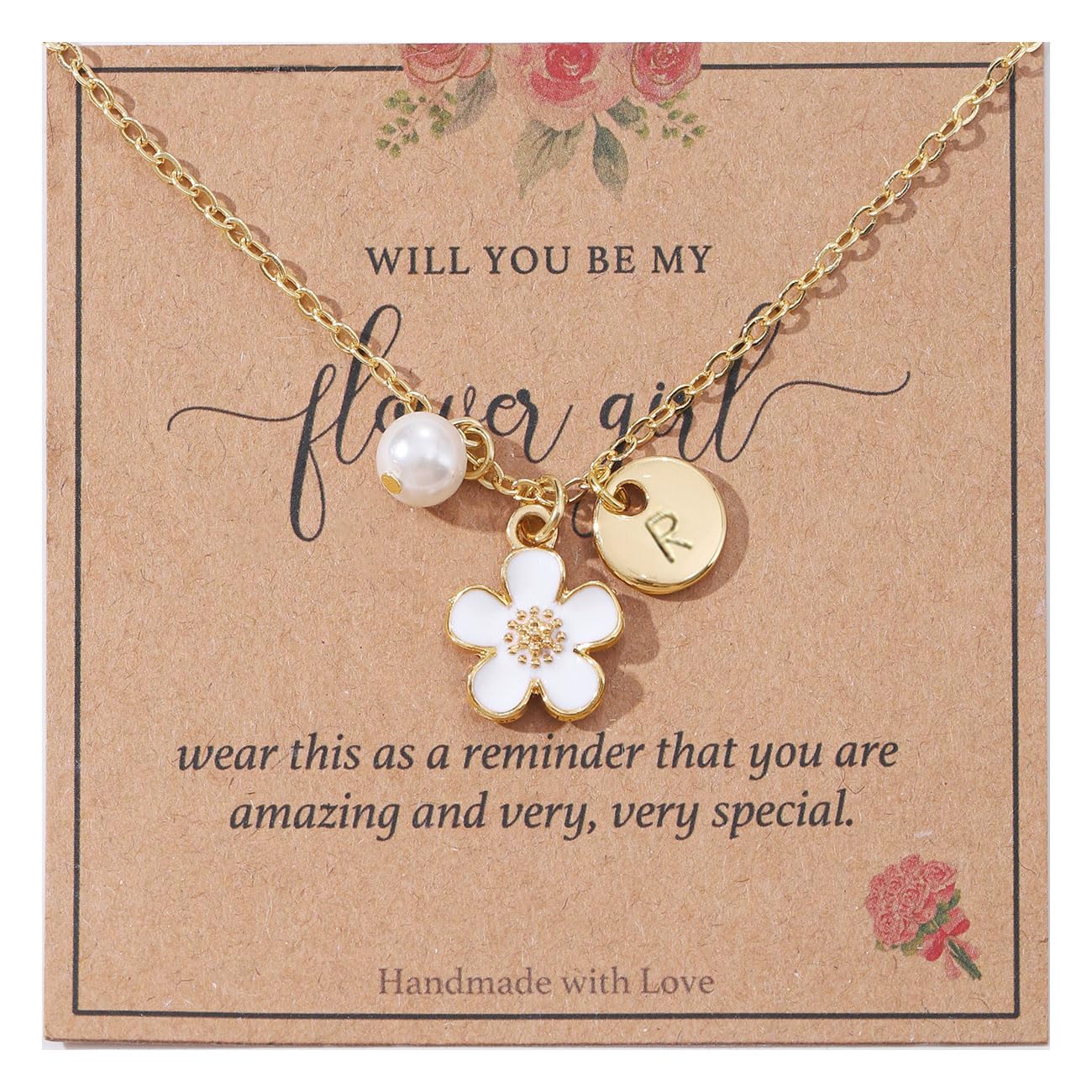 Initial A-Z Letter Necklace for Flower Girl,14K Personalized Proposal Gifts for Flower Girl On Wedding Bridal Shower Party
