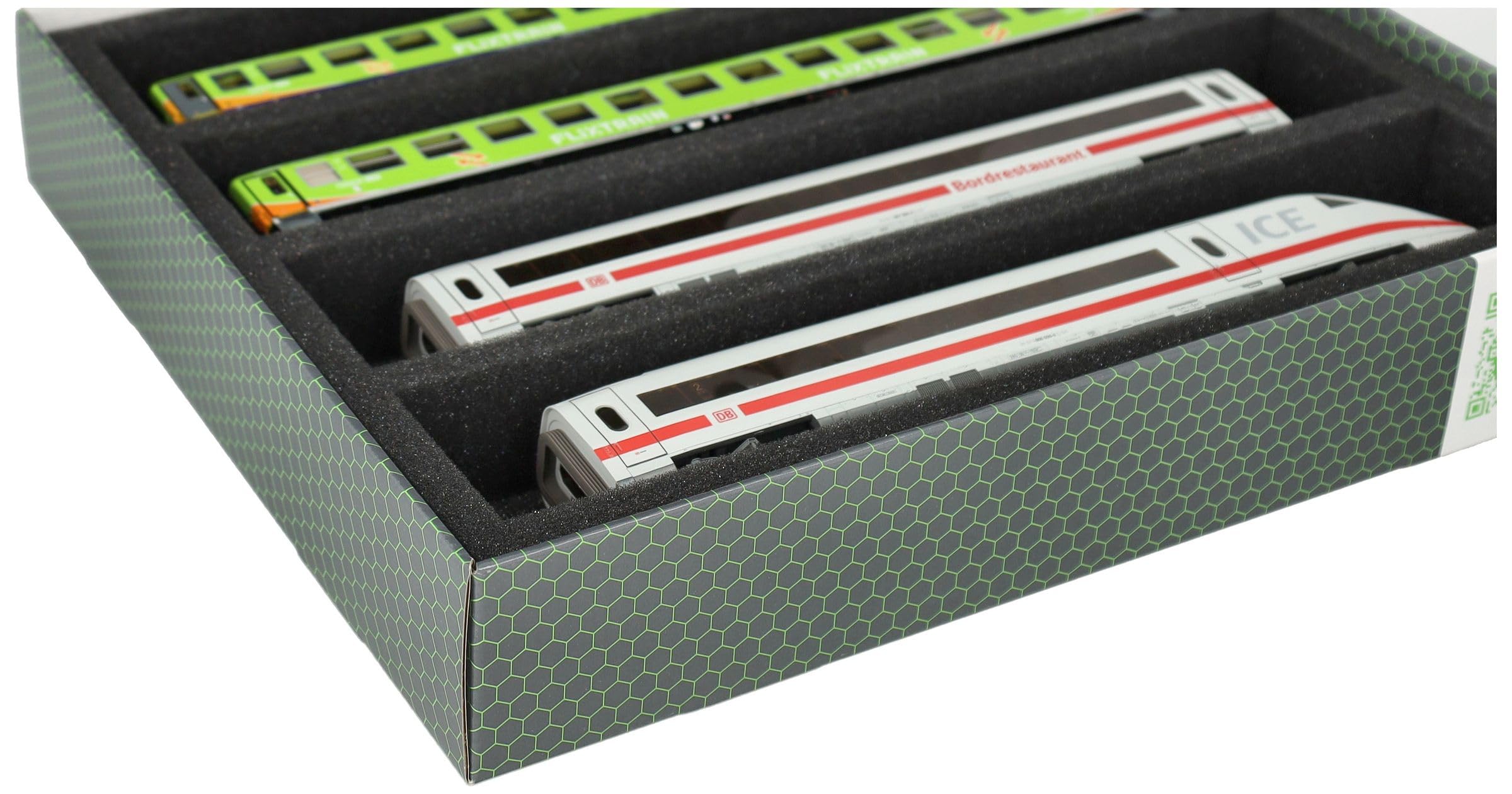 Feldherr Storage Box FSLB055 pour Les locomotives, Wagons et véhicules ferroviaires Miniatures - 4 emplacements pour l'écartement H0 - Horizontal, Amount:2 pcs.