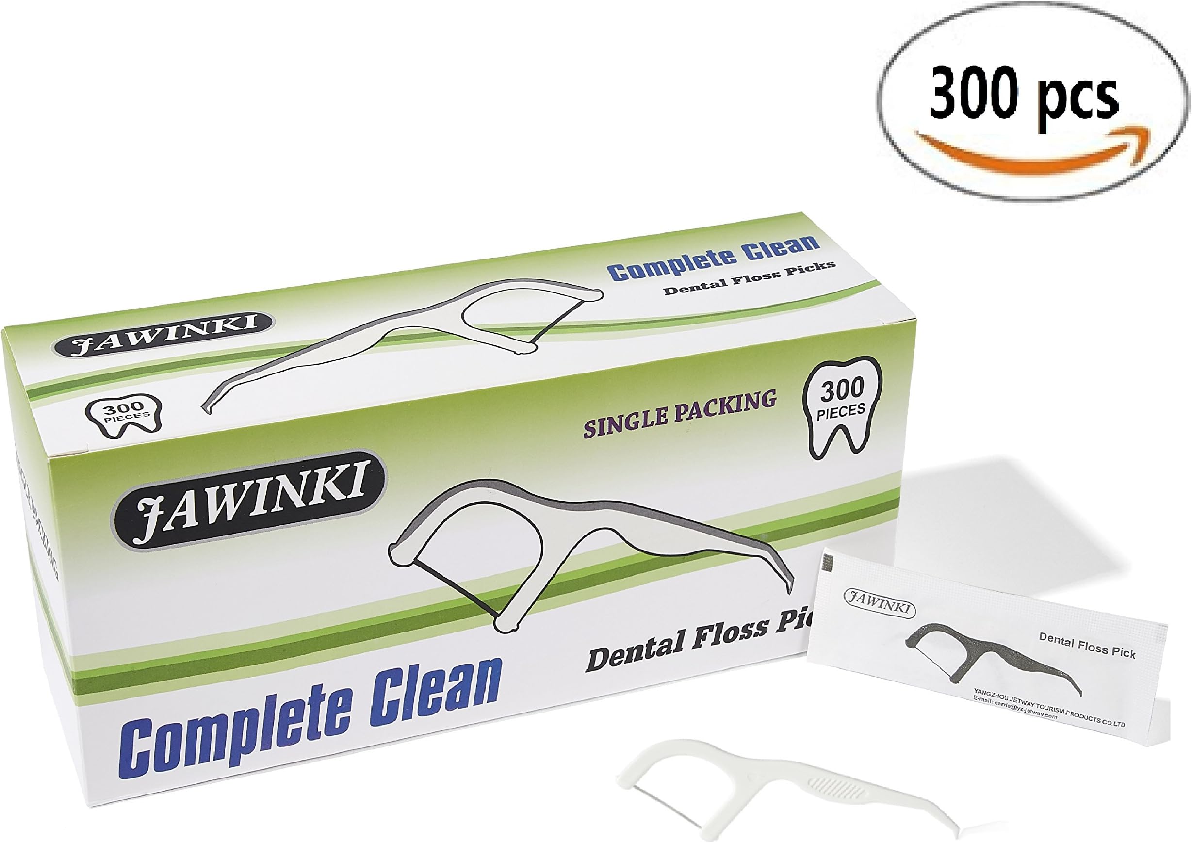 JAWINKI 300pcs Individual Packing Complete Clean Dental Floss Picks, Tooth Picks, Unflavored, Teeth Cleaning for Better Oral Care