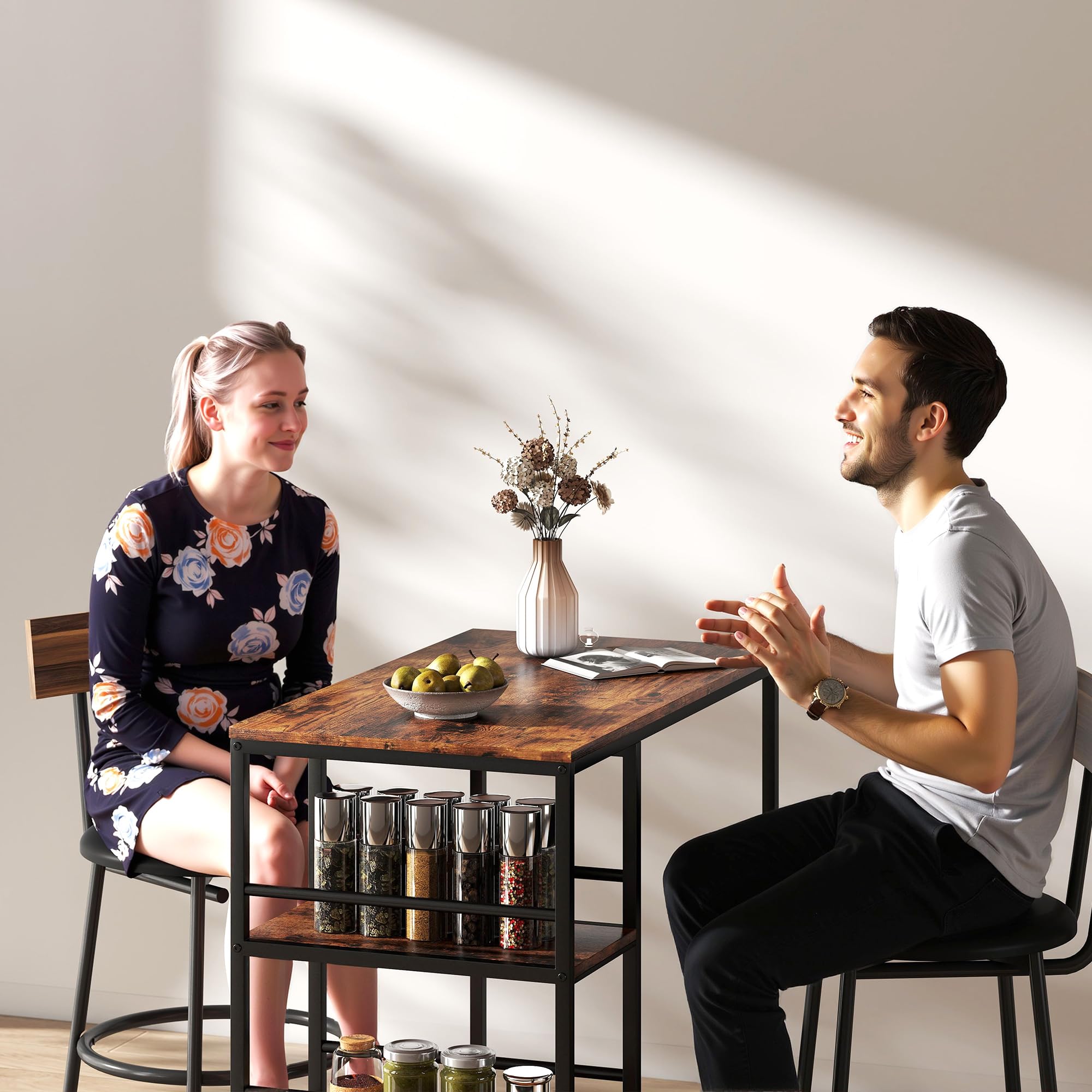 HOMCOM Table de Bar Mange-Debout Acier 90 x 50 x 90,5 cm Brun Rustique Noir