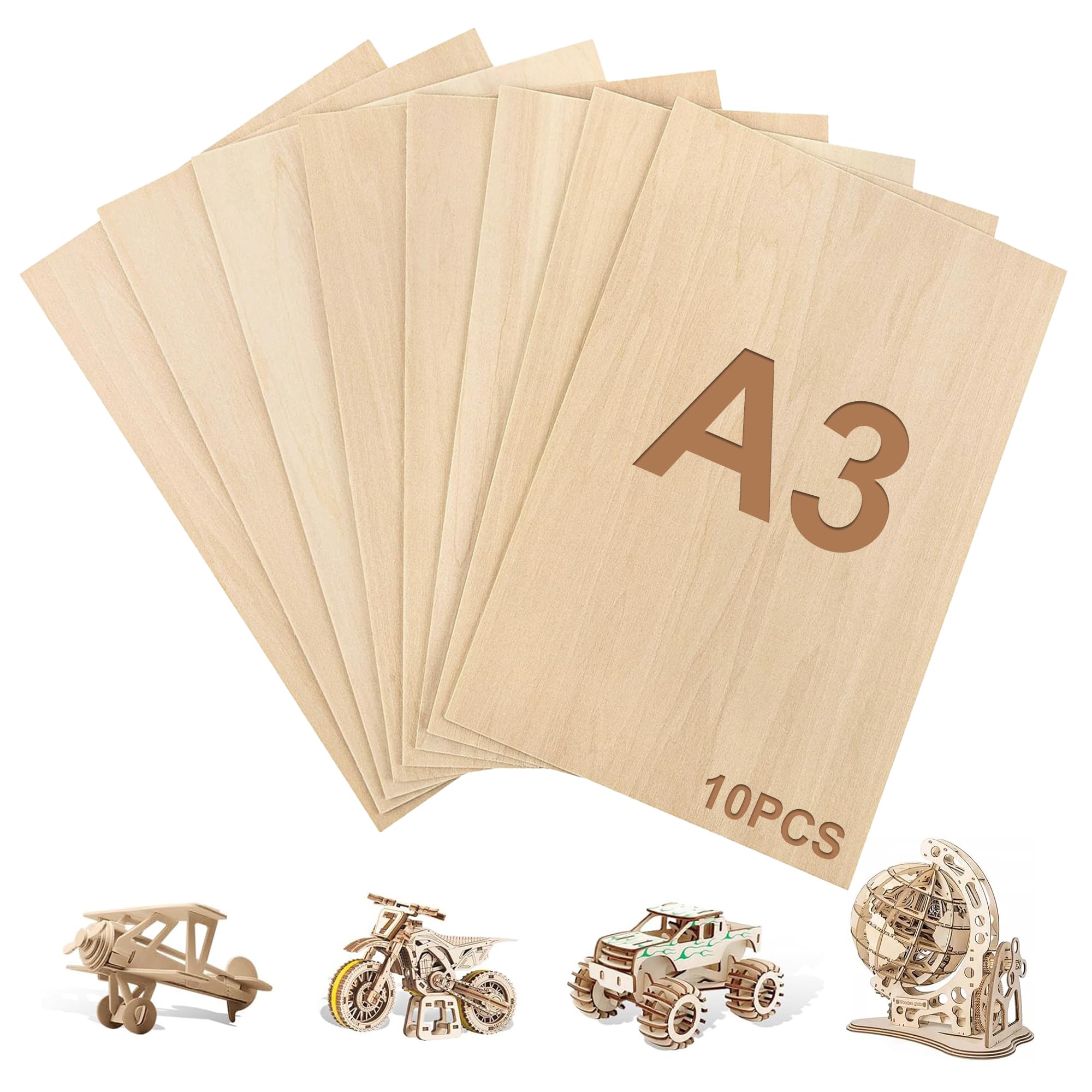 10 placas de madera contrachapada A3 de 2 mm, madera de tilo de 30 x 42 cm, placas de madera para manualidades, madera contrachapada para modelismo, pirograbado, trabajos de madera DIY (A3-420 x 300 x