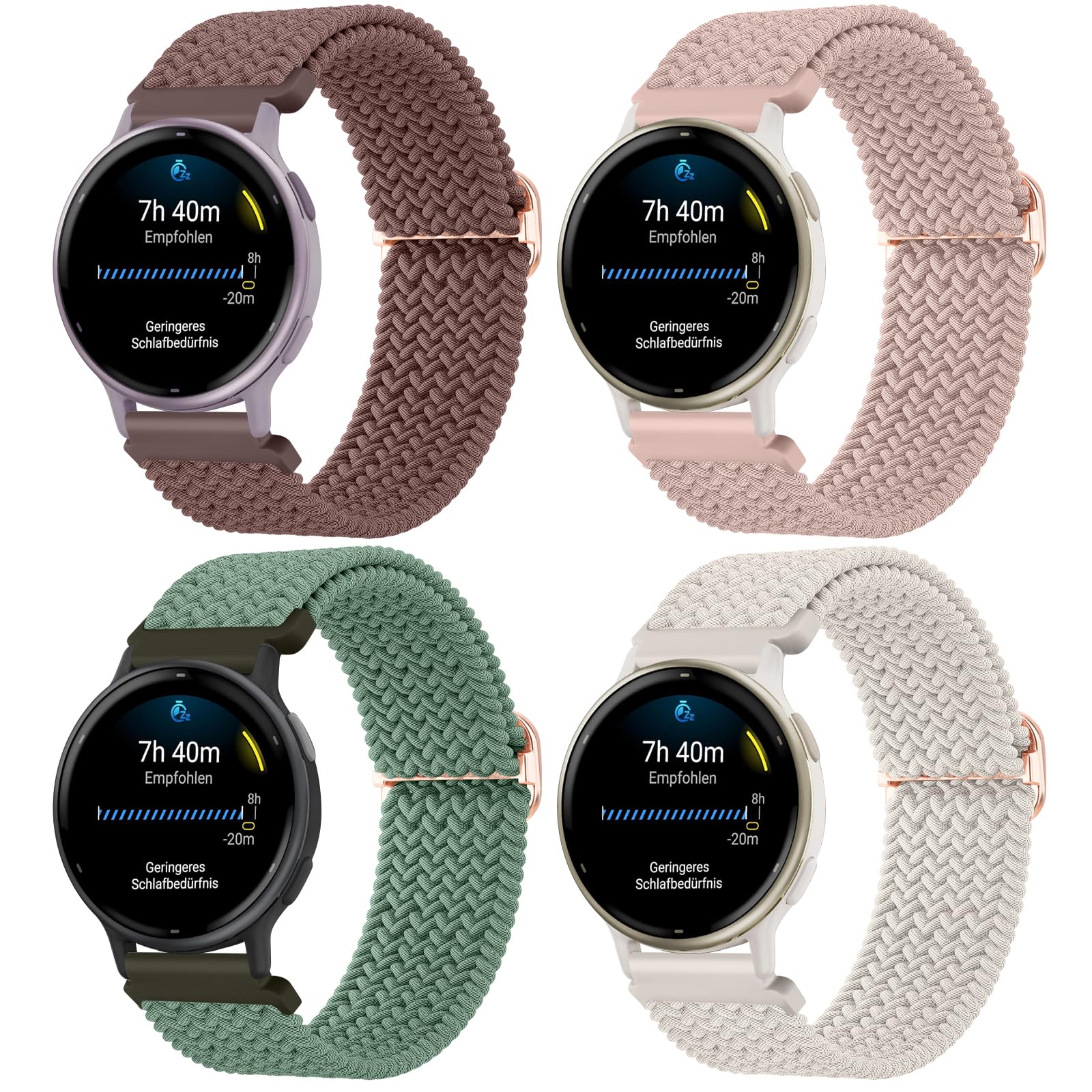 [4 PACK] Stretchy Straps for Garmin Forerunner 55/165 /Forerunner 245 /Vivoactive 6/5 /Vivoactive 3 for Women Men, Replacement Nylon Sport Strap for Garmin Venu Sq 2, 20mm Quick Release Wristband 01