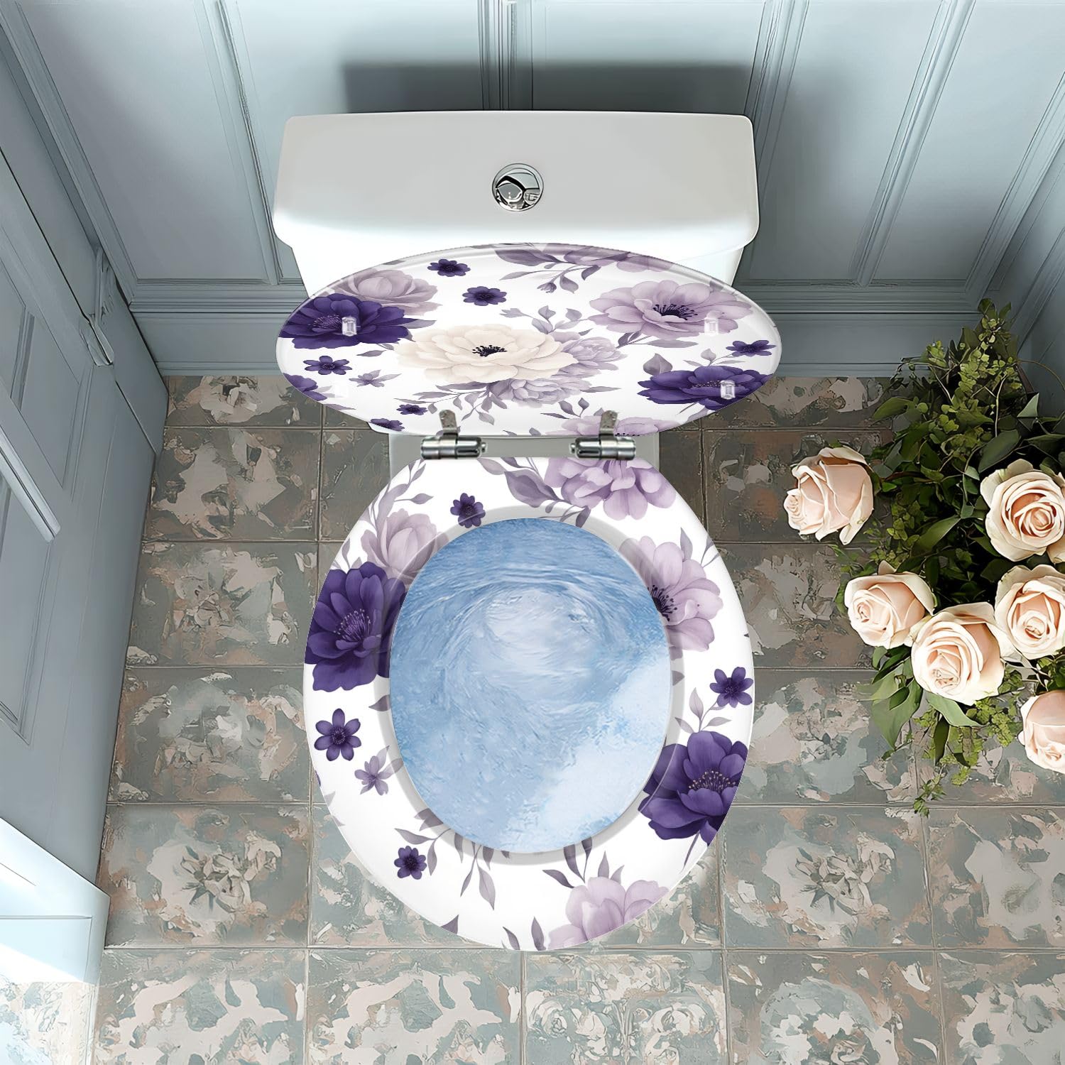 Asiento de inodoro redondo de resina con cierre suave para baño.