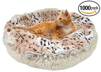 BESSIE AND BARNIE Ultra Plush Aspen Snow Leopard/Blondie Shag Deluxe Dog/Pet Lily Pod Bed