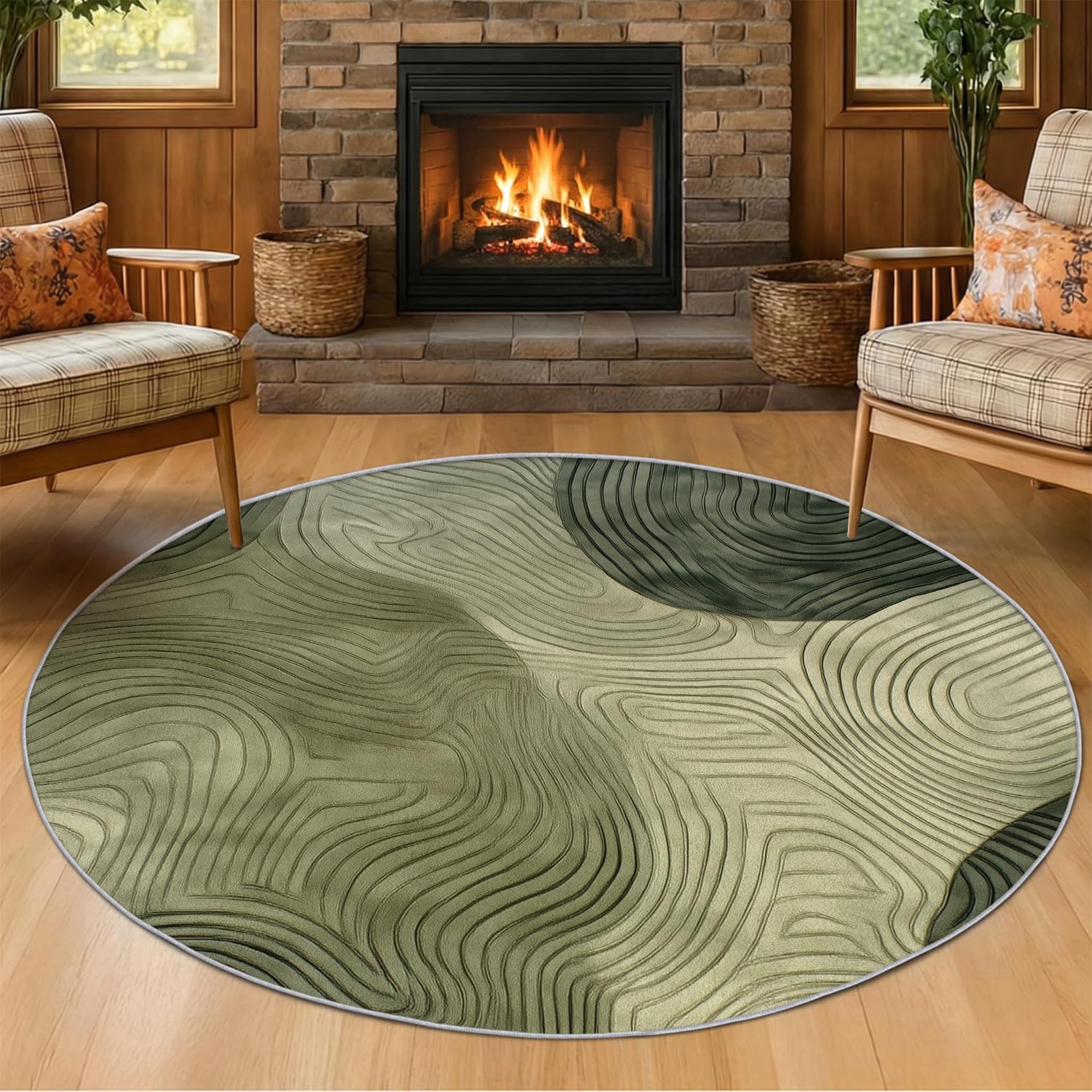 Tapis rond nordique vert sauge de 100 cm pour réchauffer le sol froid de la chambre