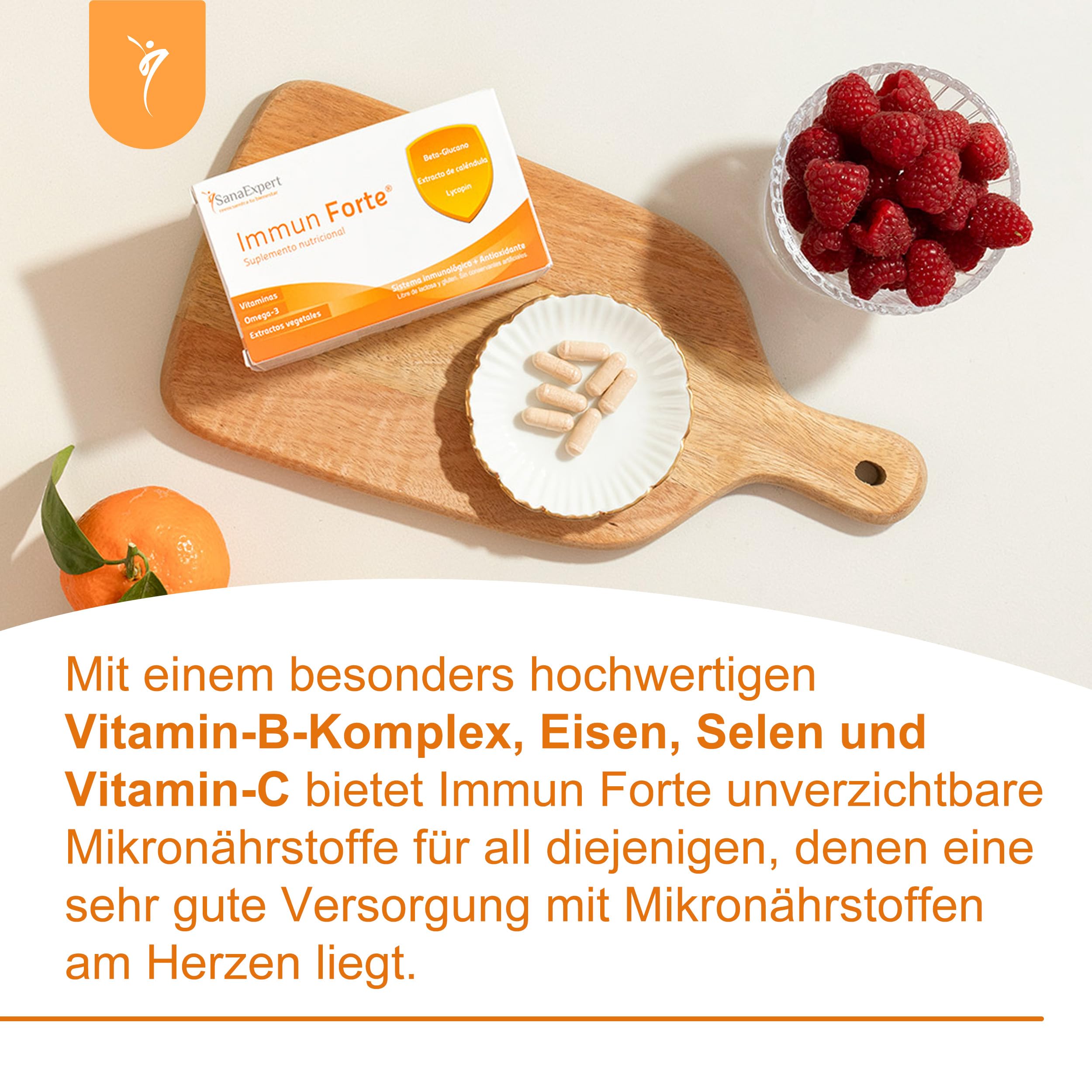 SanaExpert® Immun Forte – Vitamin-Komplex und Mineralien zur Unterstützung des Immunsystems, Omega-3-Fettsäuren, Beta-Glucan, Ringelblumen-Extrakt, Lycopin und Lutein, 90 Kapseln (69 g)