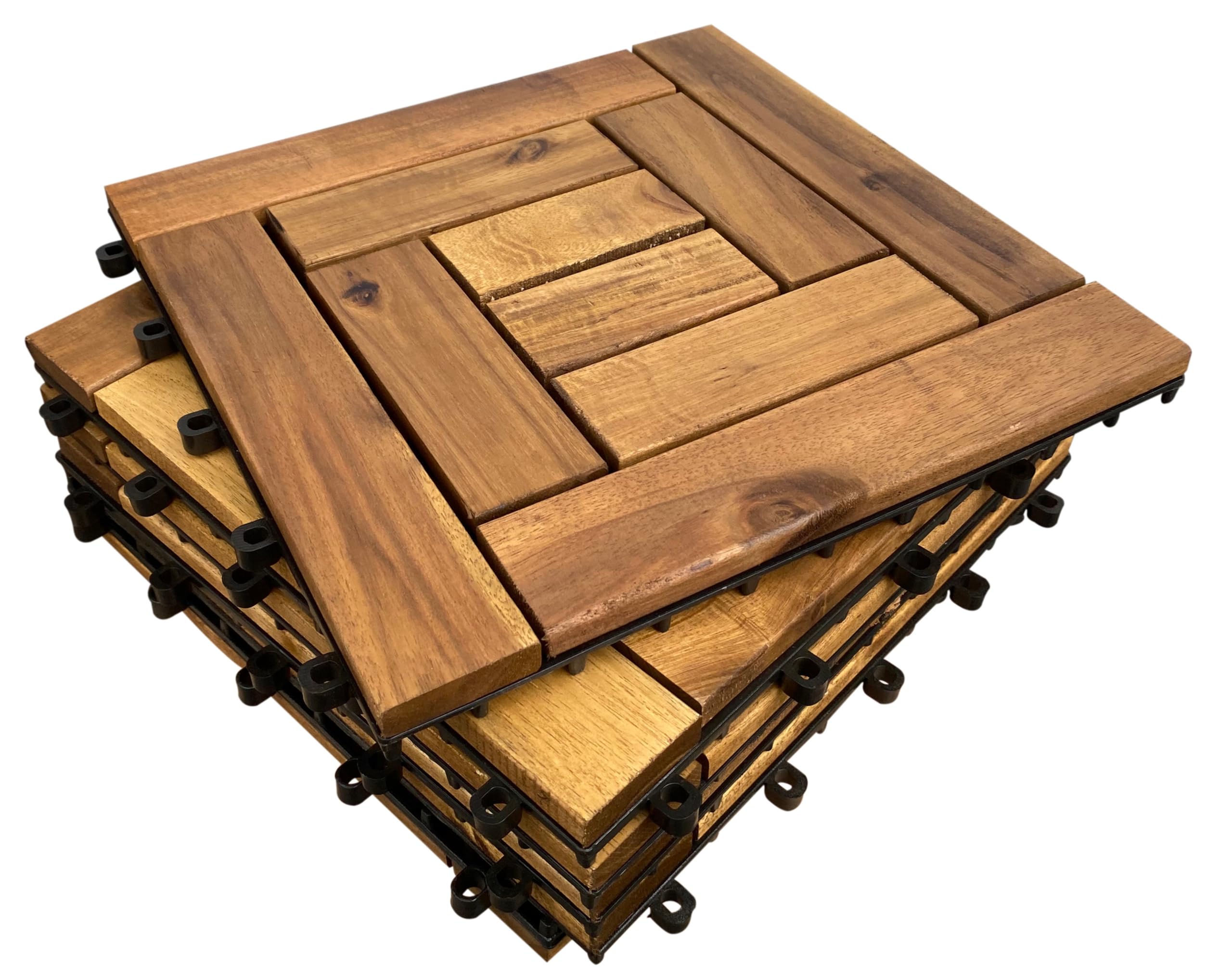 Click-Deck Natural 10 Slat Hardwood Decking Tiles | Patio, Balcony, Concrete, Hot Tub Deck Tiles | 30X30cm Square Connect Flooring | Easy Installation | Great Drainage (6X Hardwood Tiles)