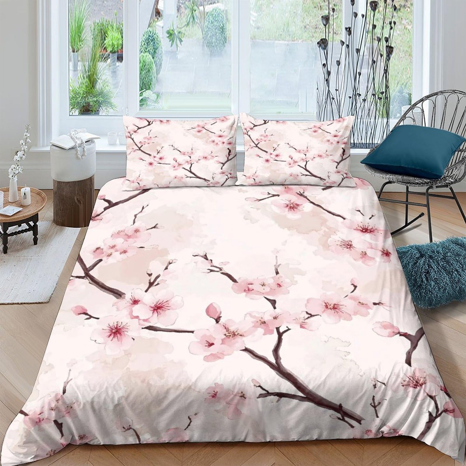 Ctjqhvkz Style-9 3D Printed Sakura Blossom Fitted Sheet Microfiber Soft Pink Cherry Branch Mattress Cover For Bedroom Guest Room Decor Single（135X200cm）