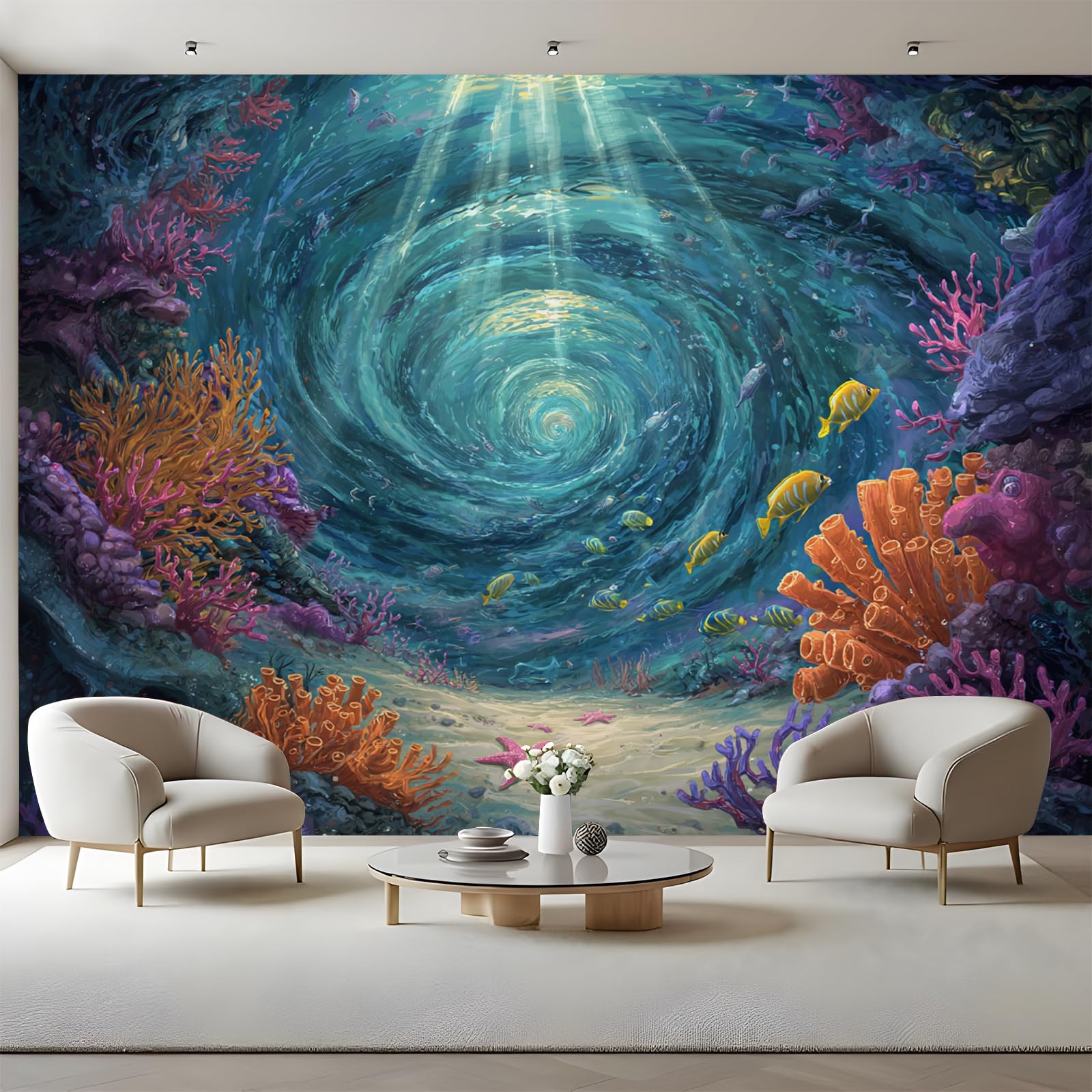 Papier peint autocollant amovible grand tableau bleu 350x245 cm
