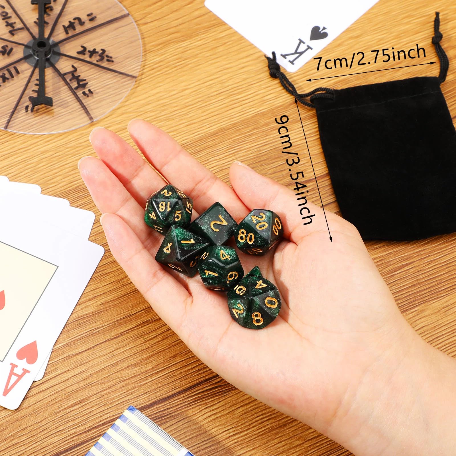 Set de 7 Dados Poliédricos DND con Bolsa Negra para Calabozos y Dragones de Juegos de rol RPG (Nebulosa Verde Negra)