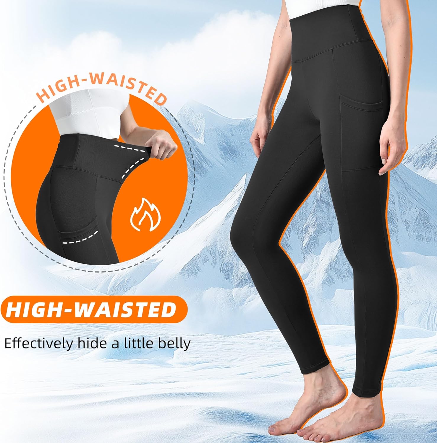 Fleece Lined Leggings for Women - High Waisted Workout Leggings for Women Running Exercise - Image 3
