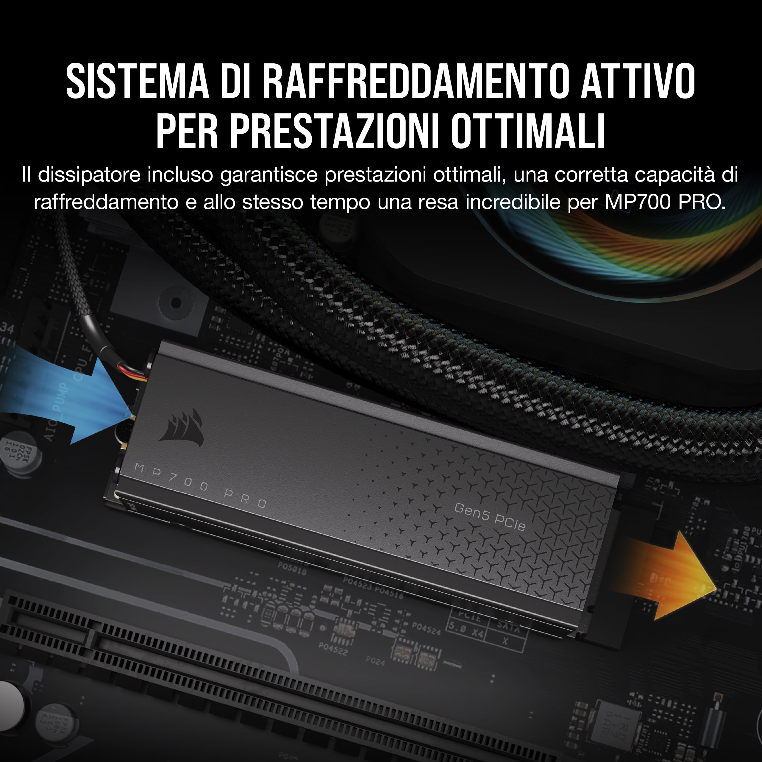 Corsair MP700 PRO con Raffreddatore ad Aria 1TB M.2 PCIe Gen5 x4 NVMe 2.0 SSD - M.2 2280 - Fino a 11.700MB/sec in Lettura Sequenziale - NAND TLC ad Alta Densità - Nero