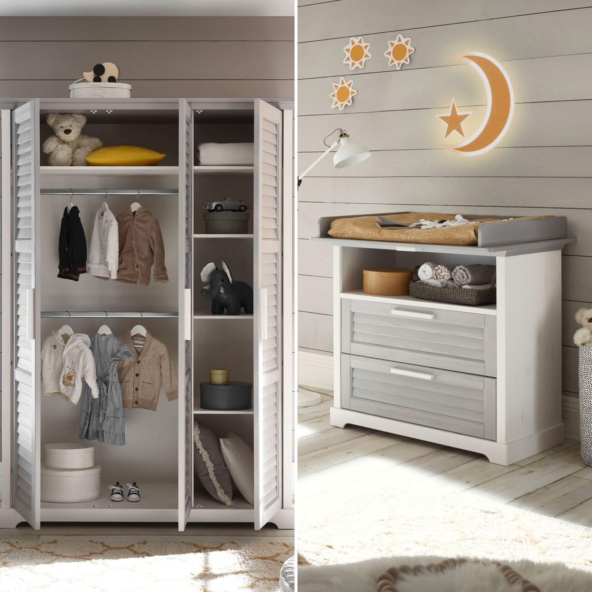 Stella Trading Alma Ensemble Complet de Meubles pour Chambre, pin Massif, Blanc/Gris, 3 pièces composé d'une Armoire, d'un lit de bébé et d'une Commode à Langer, Komplett-Set 2