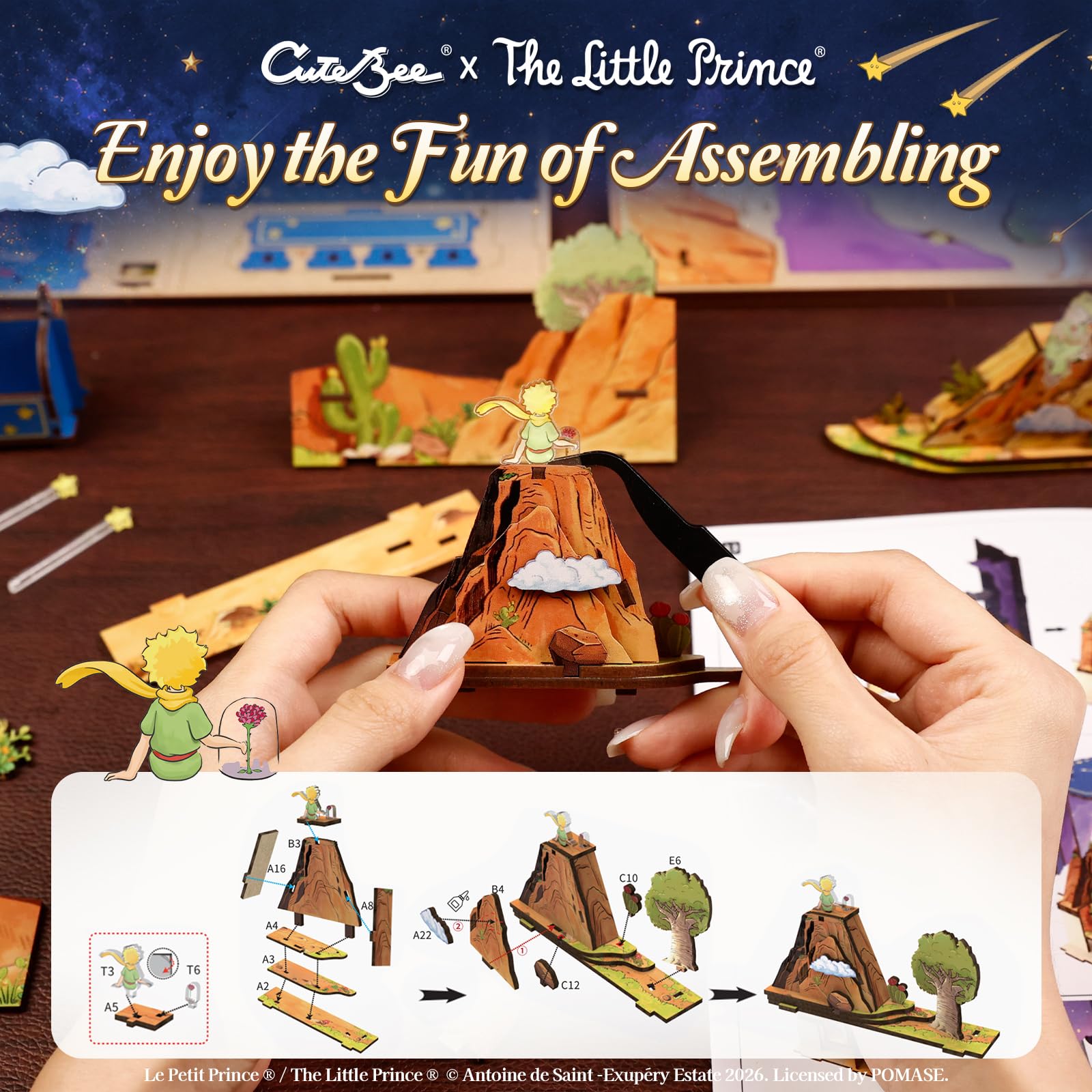 CUTEBEE Book Nook – El Principito Planeta & Rosa Maqueta 3D Madera