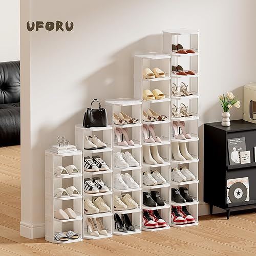 Miniatura 2 de Zapatero pequeño, zapatero vertical de plástico de 5 niveles para espacios pequeños y estrechos, organizador de zapatos independiente para armario,