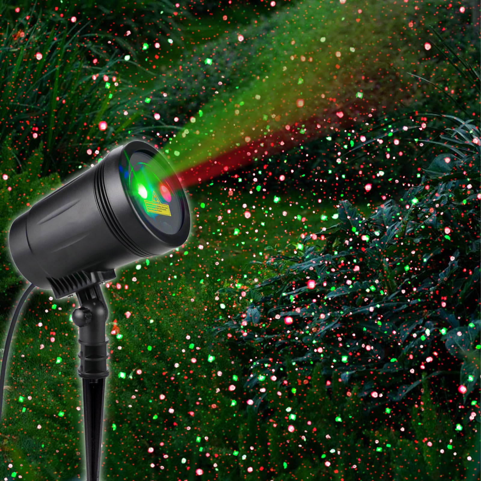 Outdoor Garden Laser Light Projector, Christmas Laser Lights with Red and Green Star Show, Waterproof Holiday Laser Light Landscape Spotlight, Suitable for Outdoor Garden, Home, Decoration, Party