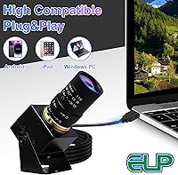 Vista 7 de ELP Cámara USB 4K con micrófono Lente Varifocal de 0.197-1.969 in Zoom manual Cámara web 8MP IMX317 Sensor 3840x2160@30fps UVC para Windows, Linux