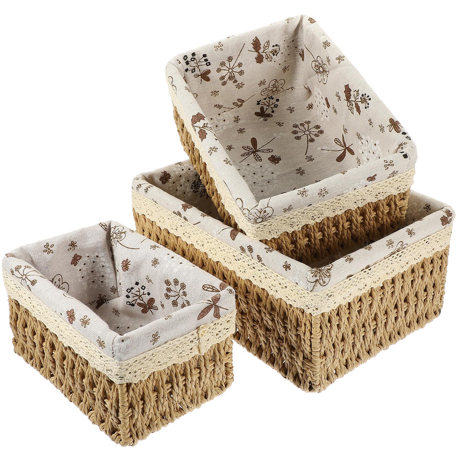 Panier de rangement en corde de papier tressée style rustique avec liseré