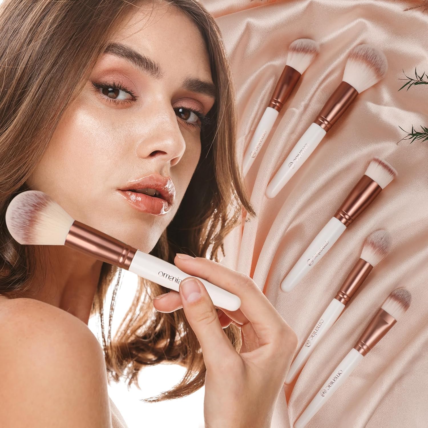 OMANIAC Set di pennelli da trucco professionali (20 pezzi), manici in perle flash, comodi da tenere e facili da usare. Set di pennelli da trucco professionali da viaggio con custodia