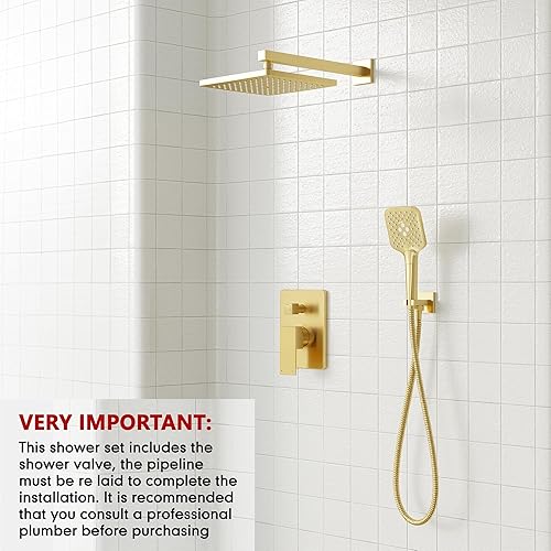 Miniatura 2 de Gabrylly Sistema de ducha dorado, juego de grifo de ducha montado en la pared para baño con cabezal de ducha de lluvia de alta presión de 10 Oro