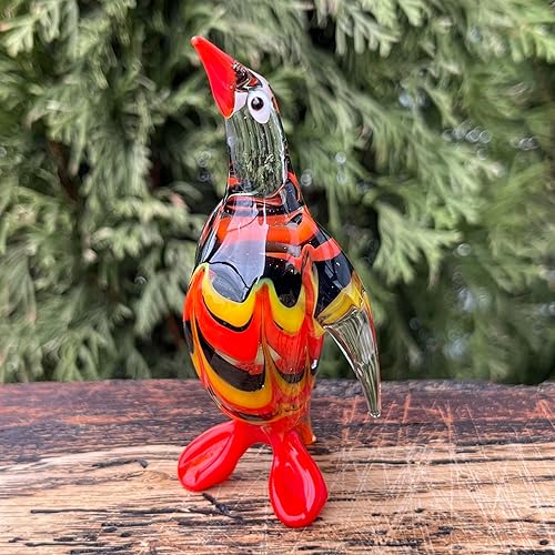 Vista 5 de Figura de pingüino de cristal – Miniatura soplada a mano estilo Murano – Adorno coleccionable de pingüino para estante o escritorio – Regalo