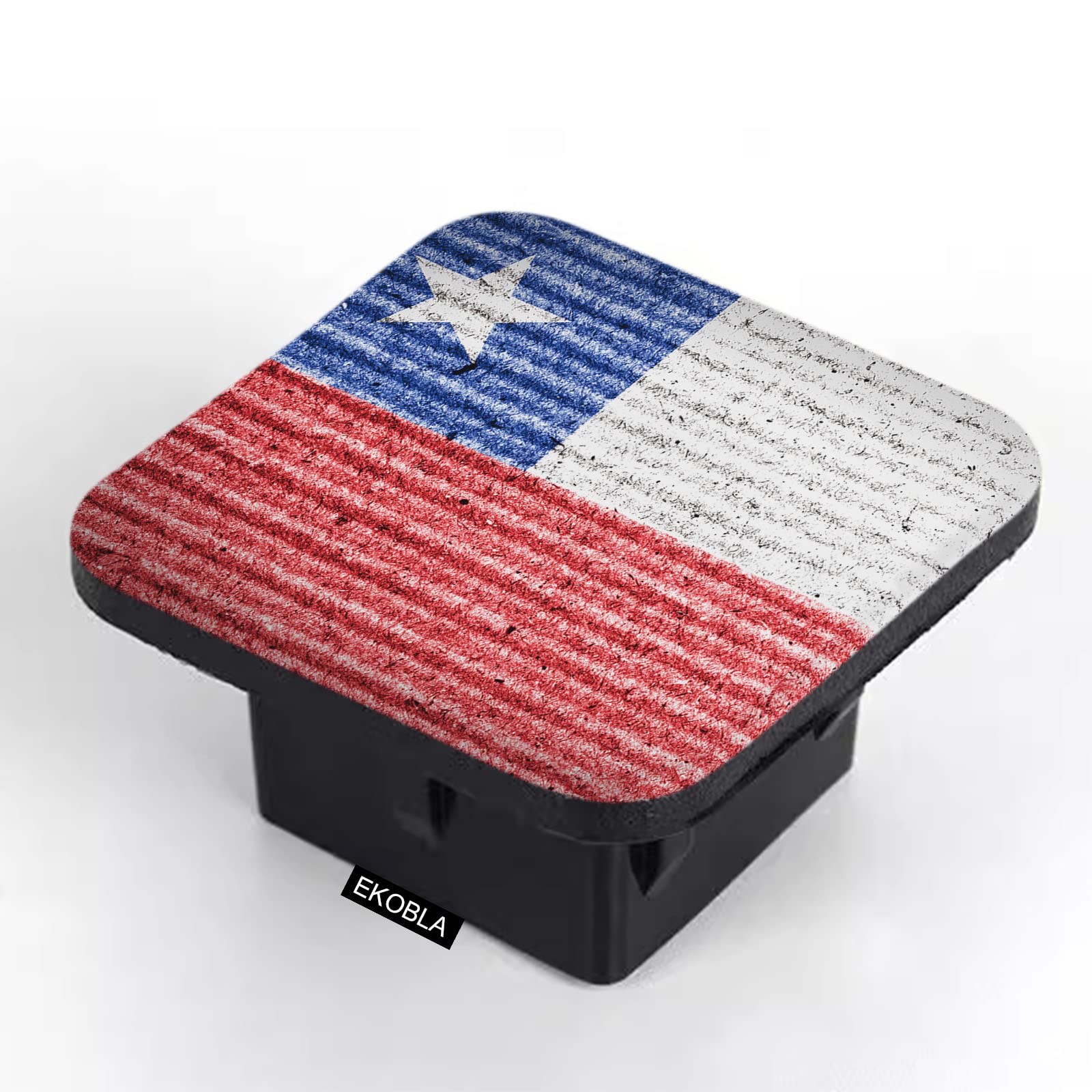 EKOBLA Chile Flag Trailer Hitch Cover Red Blue Streak Patriotic Nation Grunge Old Commemorative Event Hitch Cover Plug Tow Hitch Cover Compatible with Most Auto Cars Trucks for 2 Inch Receivers