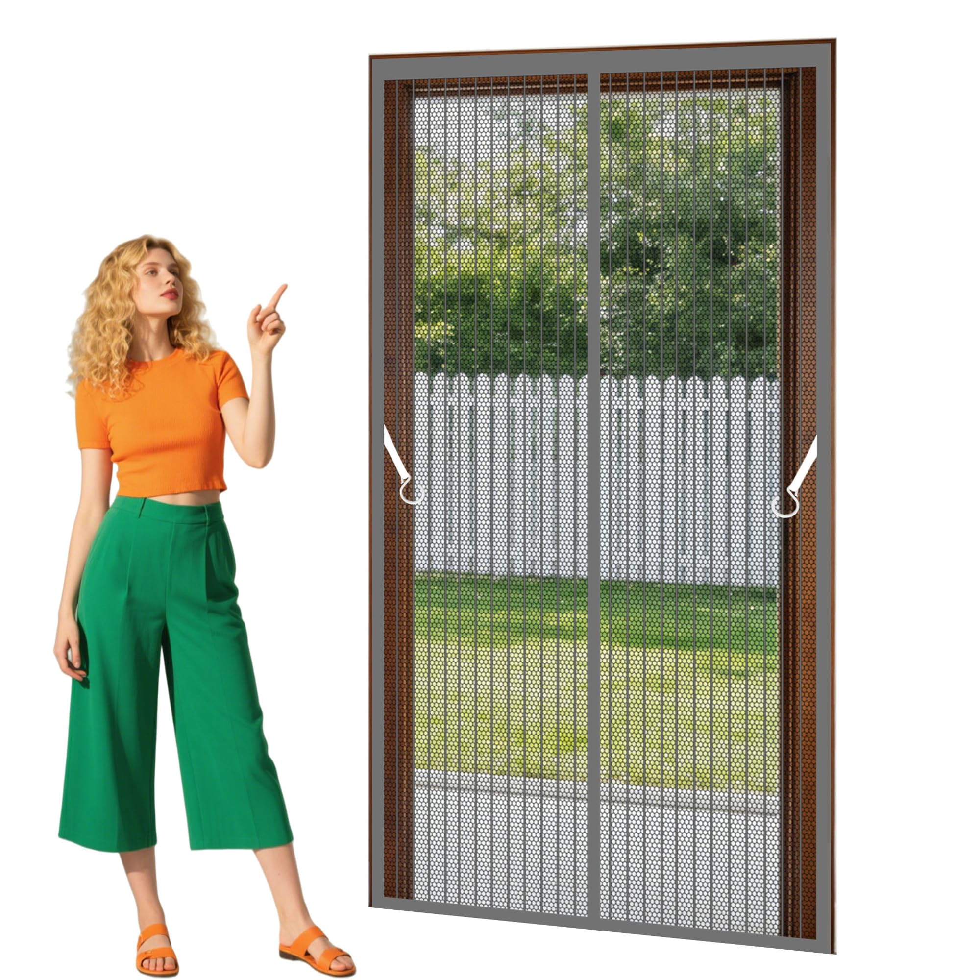 Magnetic Door Screen 103 x 282 cm Powerful Magnets that Snap Shut Automatically Insect Protection Screen Keep Bugs Out Lets Fresh Air for Living Room, Bedroom, Patio, Grey