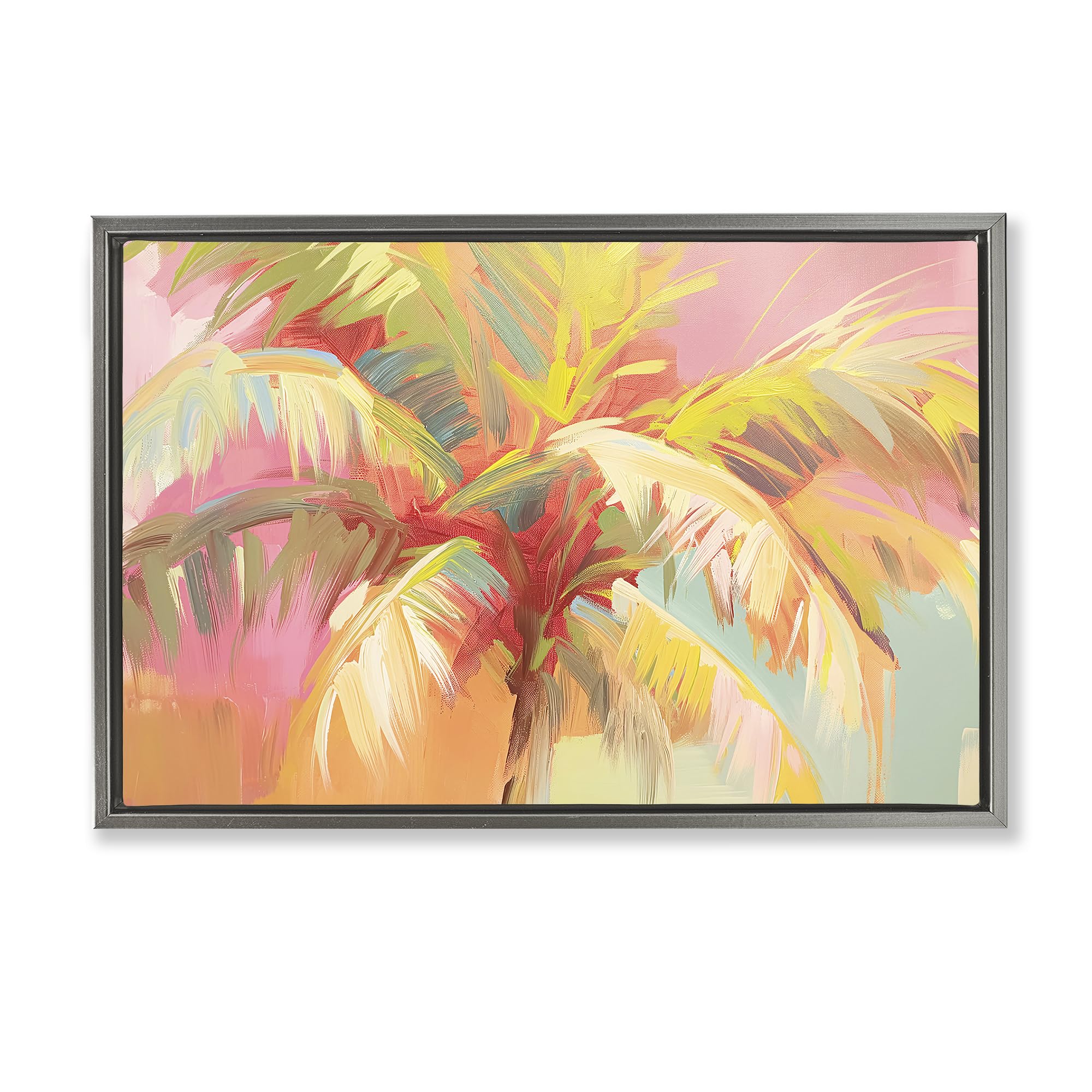 Stupell Industries Luster Gray (Matte) 'Warm Palm Leaf Impressions'| Floating Frame Canvas Art