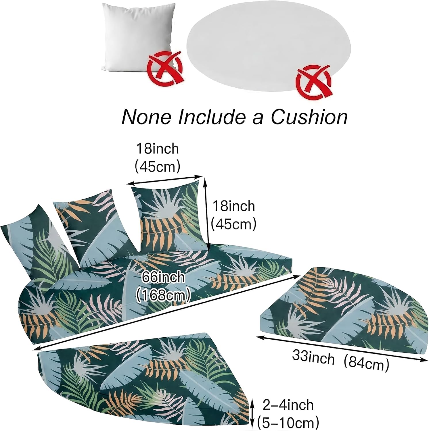 Outdoor Daybed Cushion Cover, 66" Replacement Daybed Cover with Elastic Band,Sun Bed Cover,Outdoor Round Bed Cushion for Garden,Backyard,Lawn (Print B, 4PCS Fan-shaped Cushion Cover+3PCS Pillowcase)