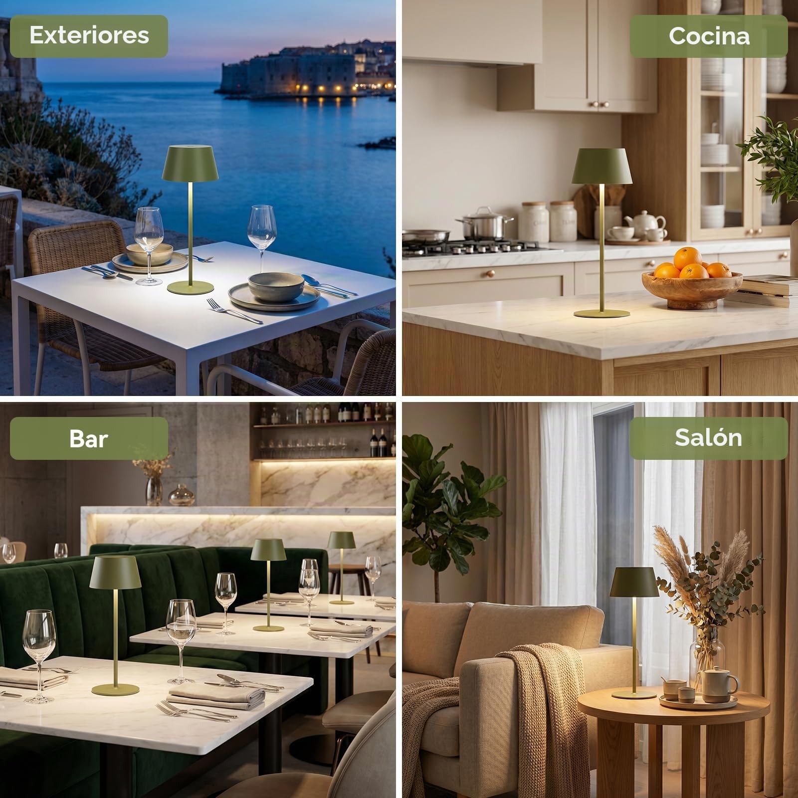 Aigostar 2 Piezas Lámpara de Mesa Magnética Táctil, Lámpara de Mesita de Noche Inalámbrica con 3 Temperaturas de Color y Brillo Regulable, Recargable USB para Dormitorio, Estudio (Verde)